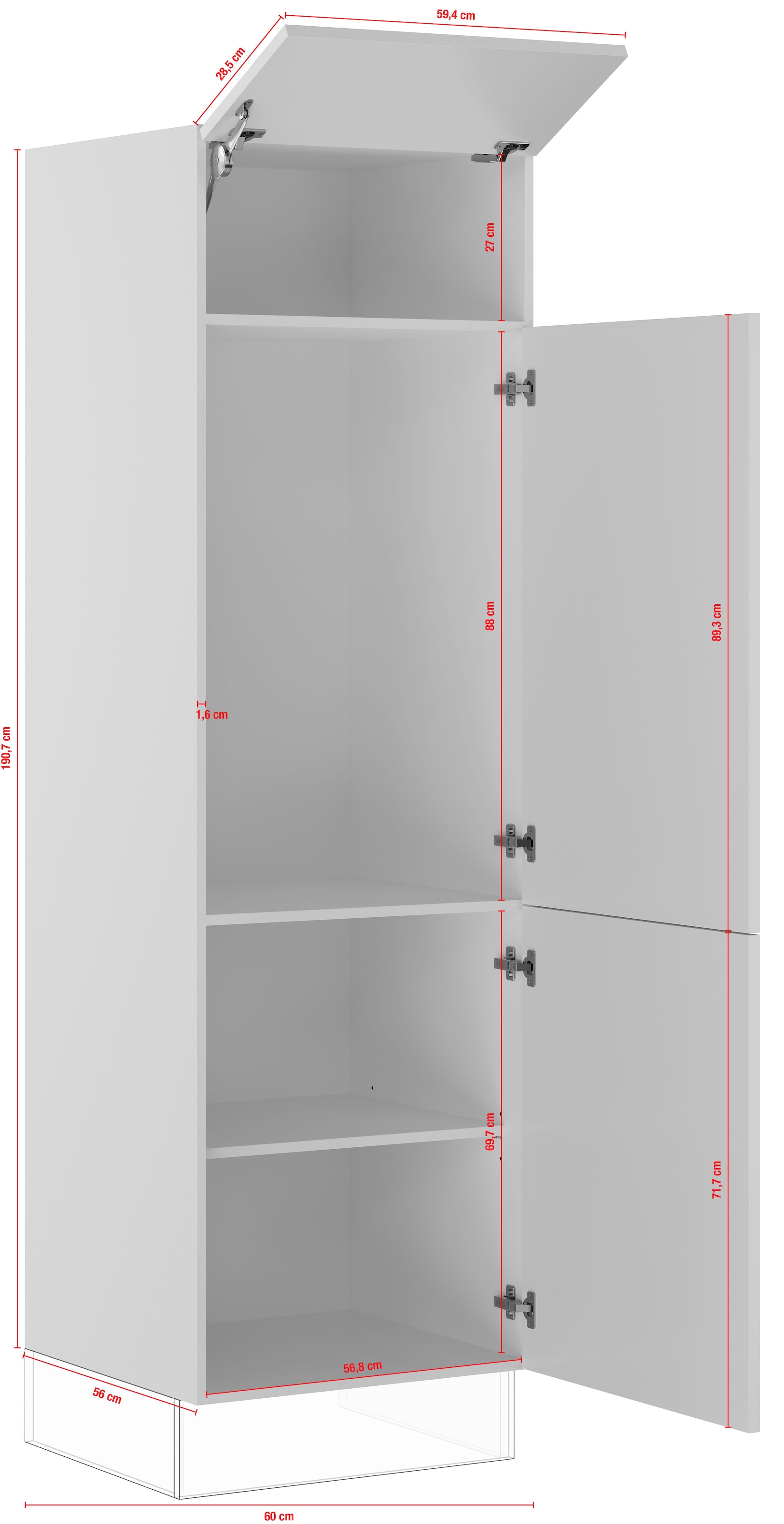 IMPULS KÜCHEN Kühlumbauschrank »"Prag", Breite/Höhe: 60/190,7 cm«, vormontiert, mit Drehtüren, mit verstellbarem Fachboden, mit Klapptür