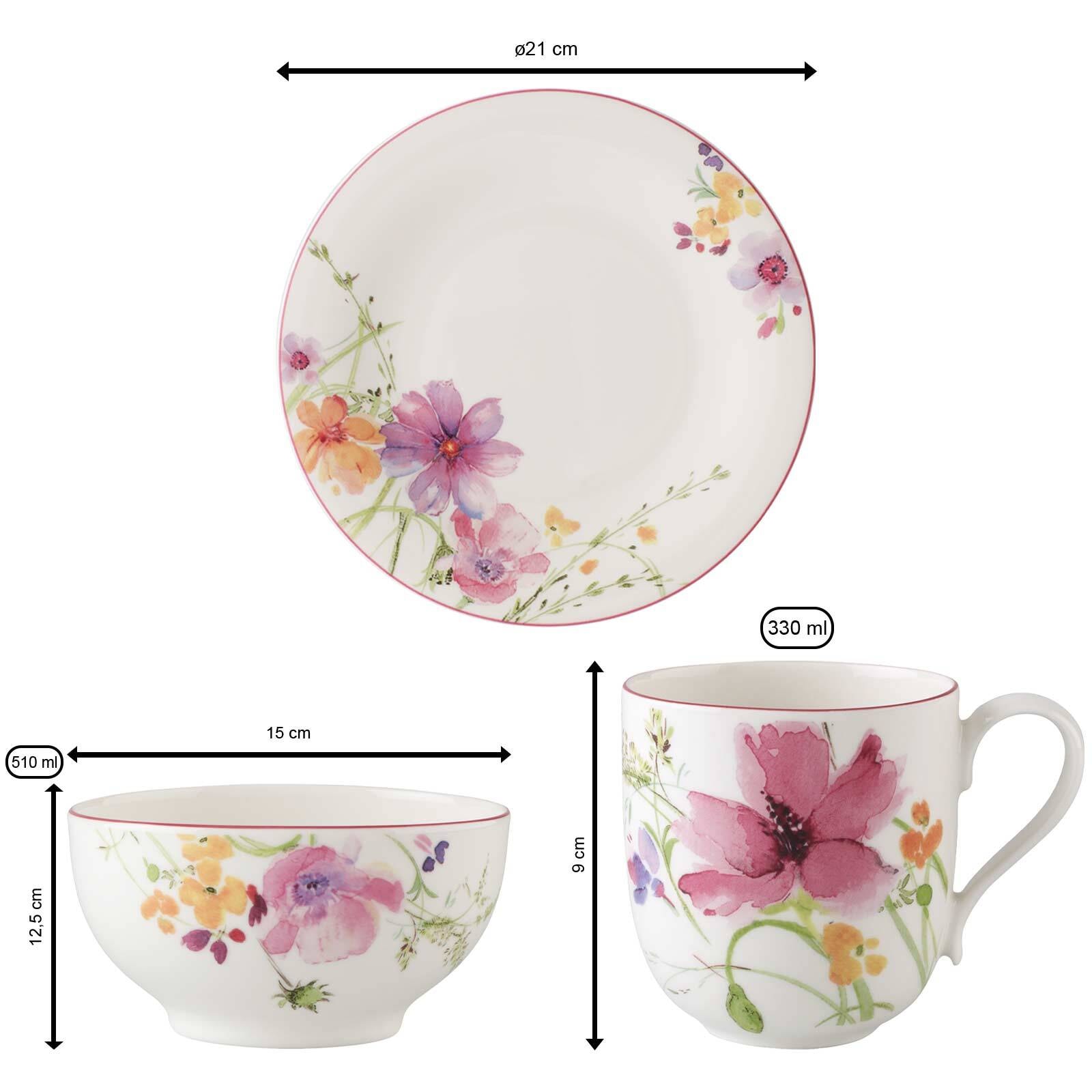 Villeroy & Boch Geschirr-Set »Frühstücks-Set Mariefleur Basic bunt« Spülmaschinengeeignet, Mikrowellenfest