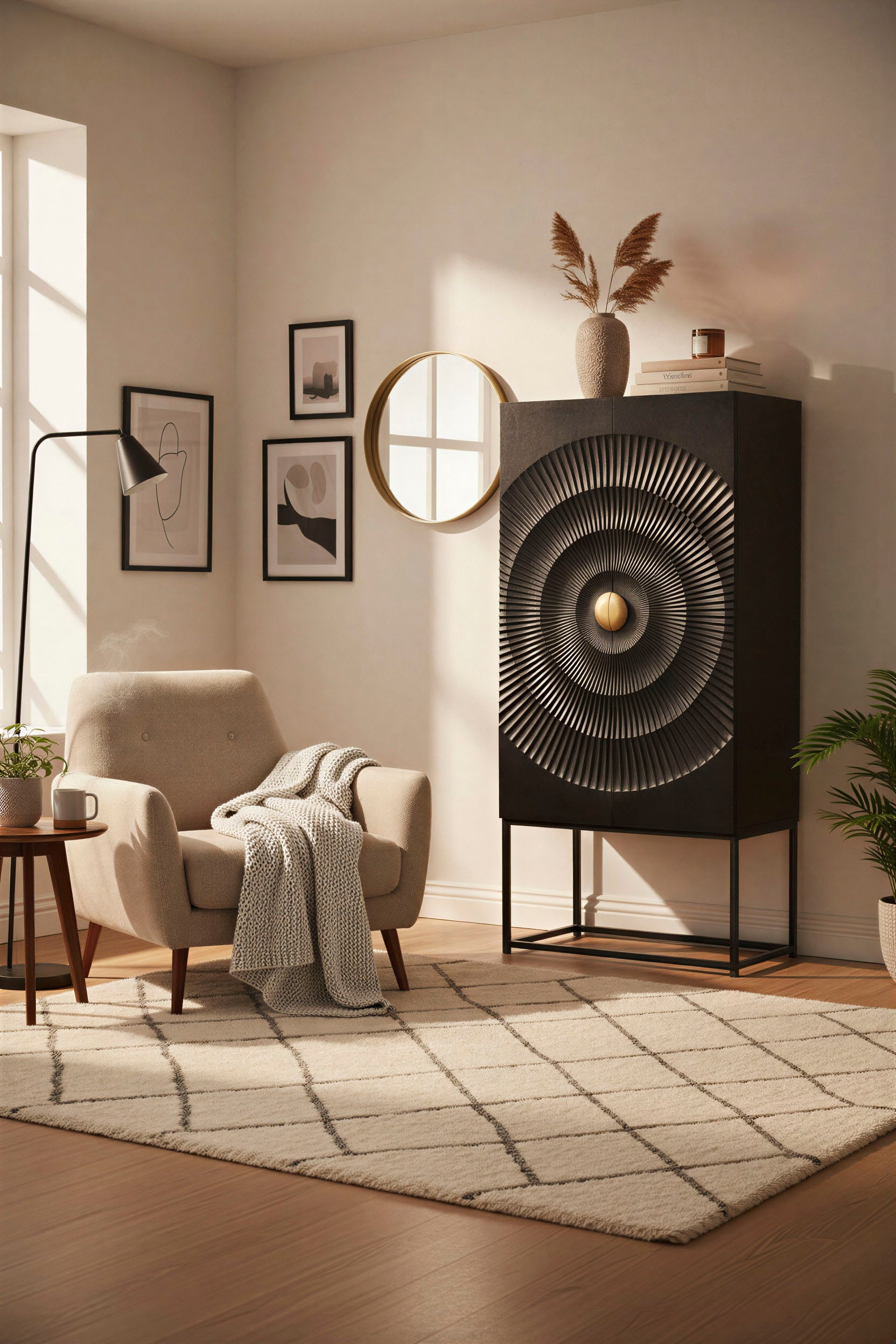 SIT Mehrzweckschrank 1 Stk. tlg. mit Schnitzmuster und goldfarbenem Griff