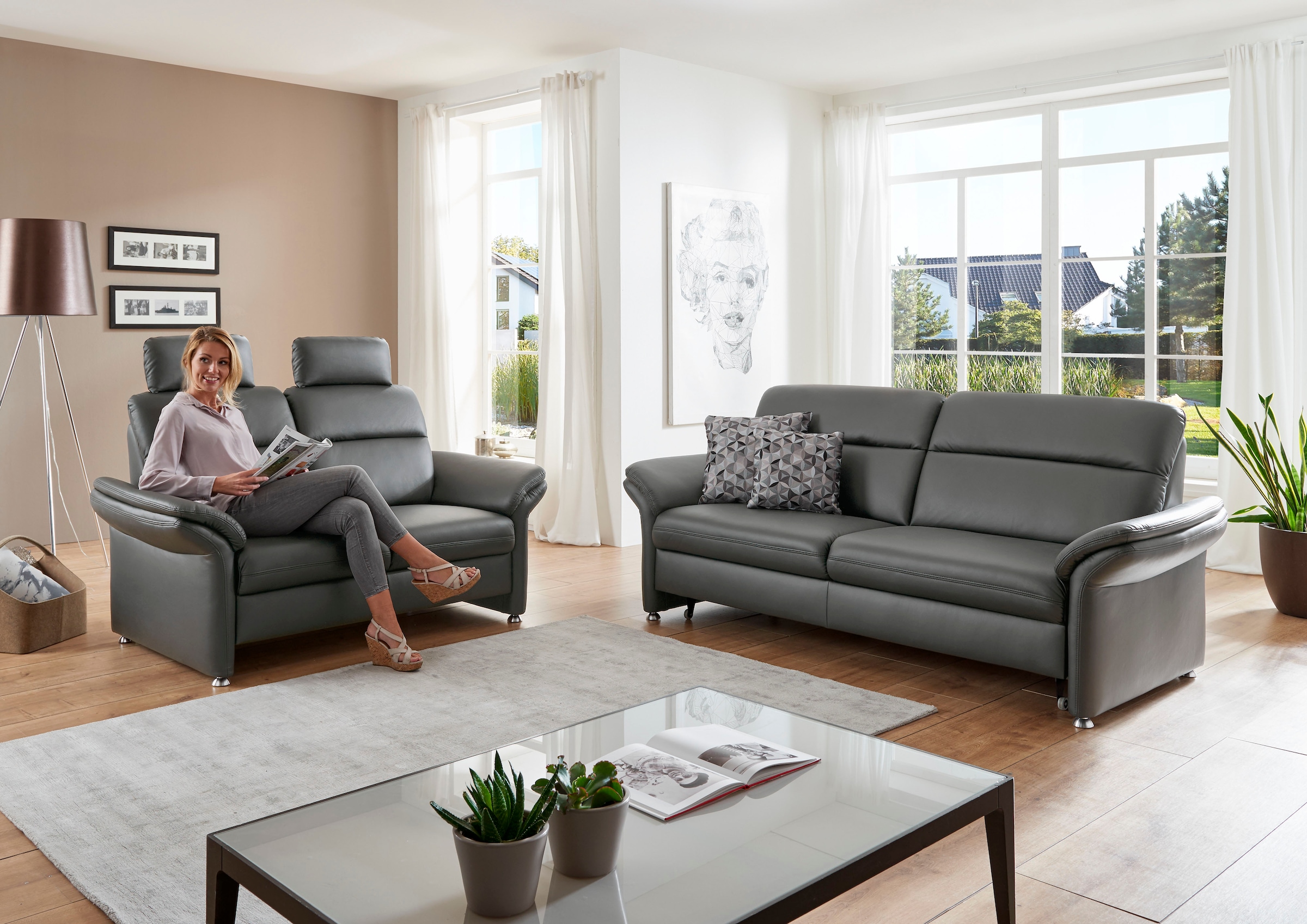 Die PlanBar 2-Sitzer »PN-EM16031, mit Kopfstützen« Echtleder mit Federkern