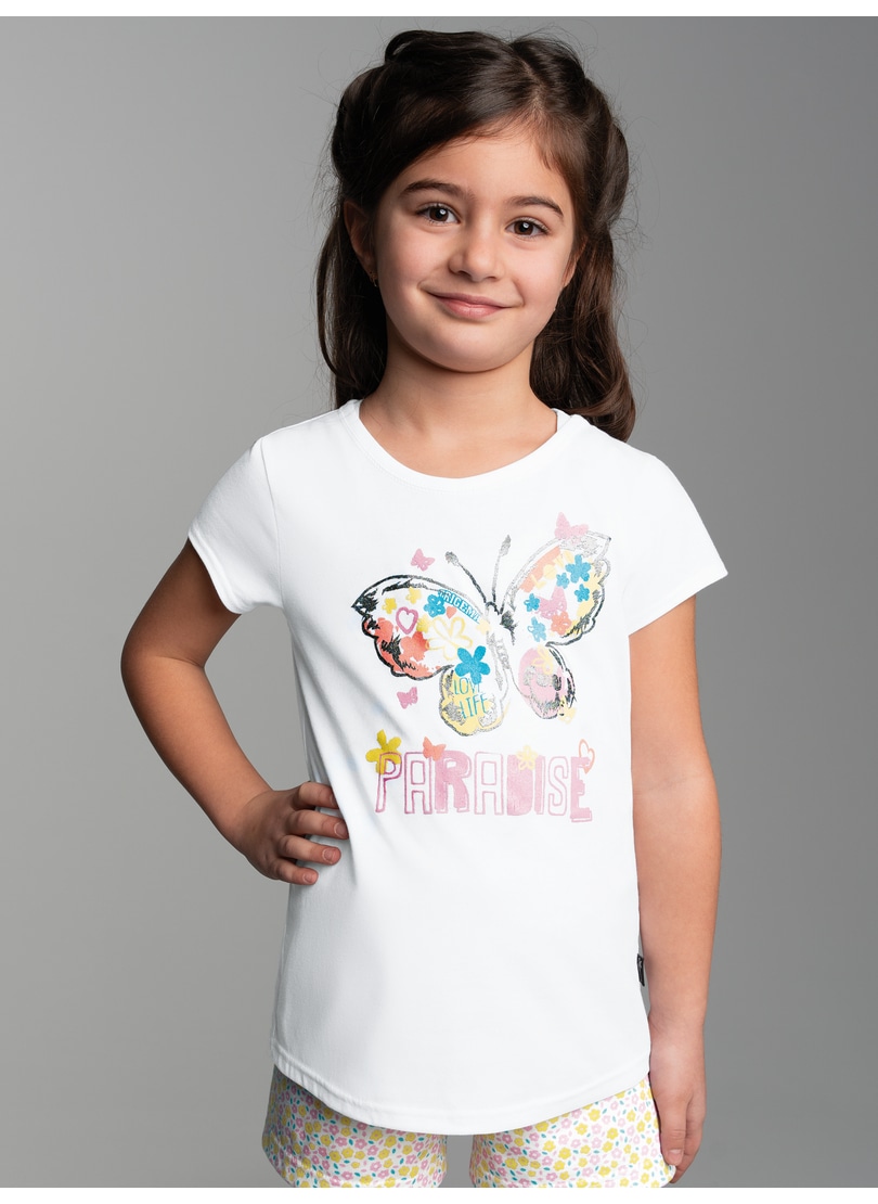 Trigema T-Shirt »TRIGEMA T-Shirt mit buntem Schmetterling-Printmotiv« 1 Stk.