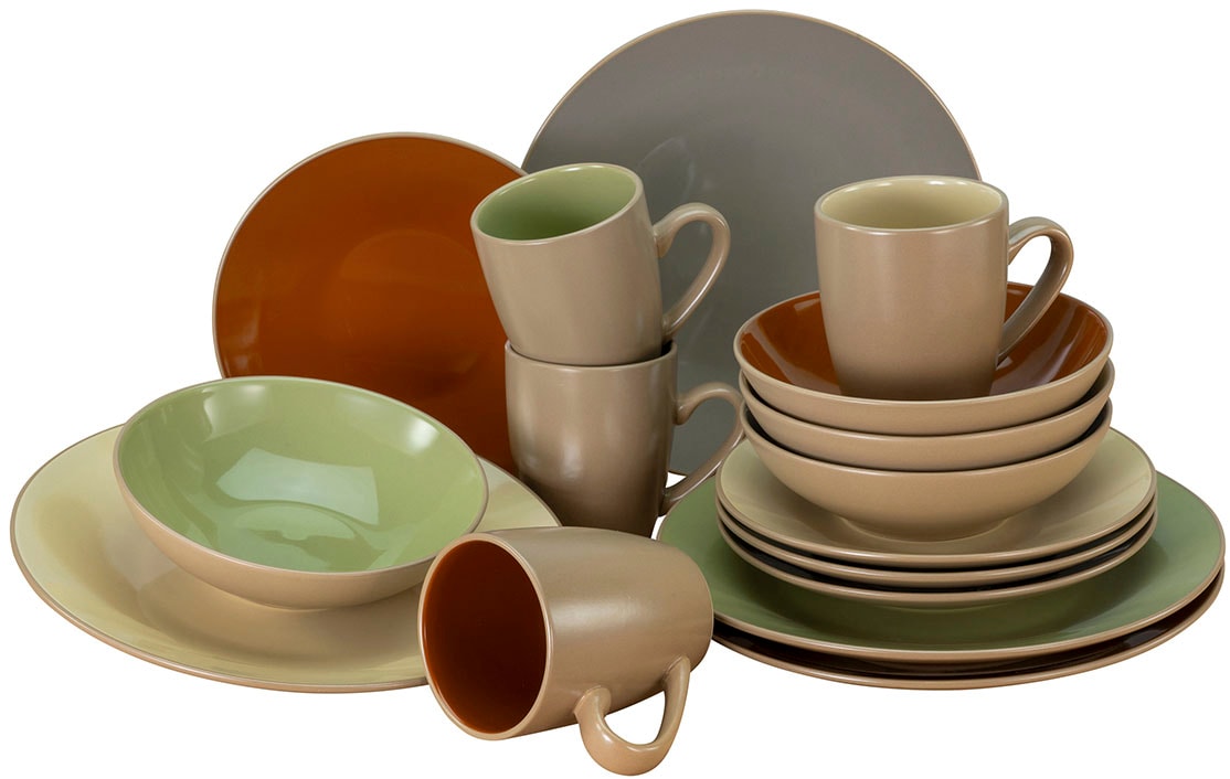 CreaTable Kombiservice »Geschirr-Set Urban Jungle«, (Set, 16 tlg., Kaffeeservice und Tafelservice im Set, für 4 Personen), Service, moderne Coupeform, 16 Teile, für 4 Personen