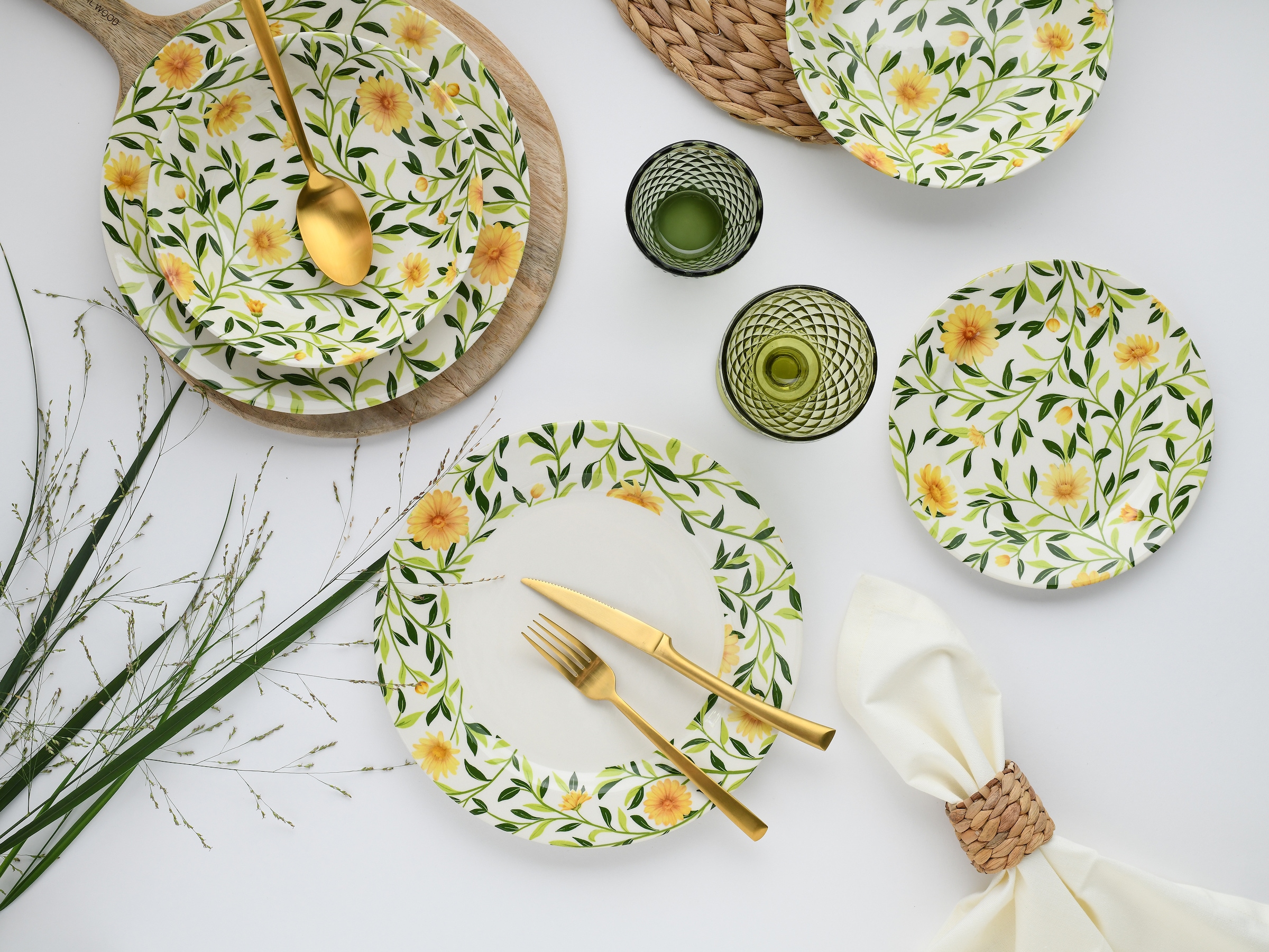 CreaTable Teller-Set »Amarilla, Tellerset 12-tlg« Blumendekor, Blättermotiv