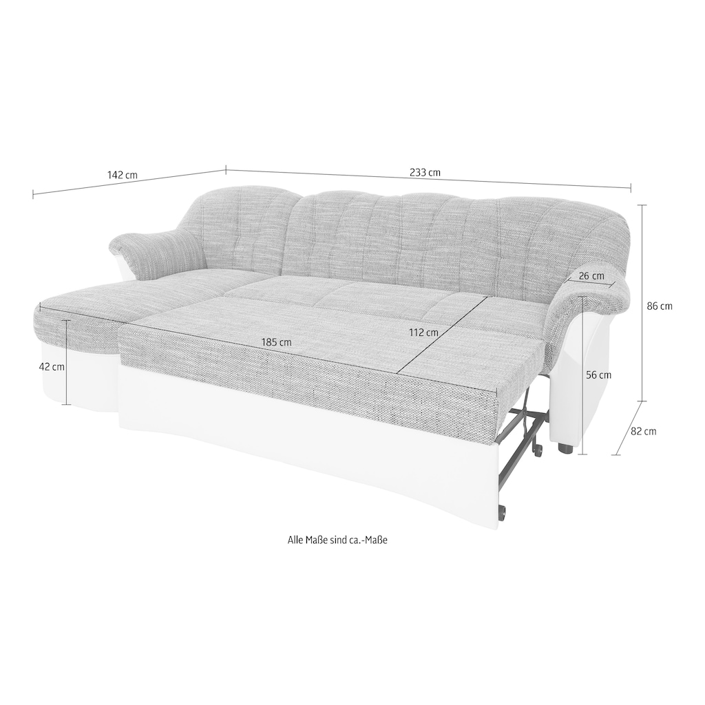 DOMO collection Ecksofa »Flores Schlafsofa, B/T/H: 233/142/86 cm, L-Form«