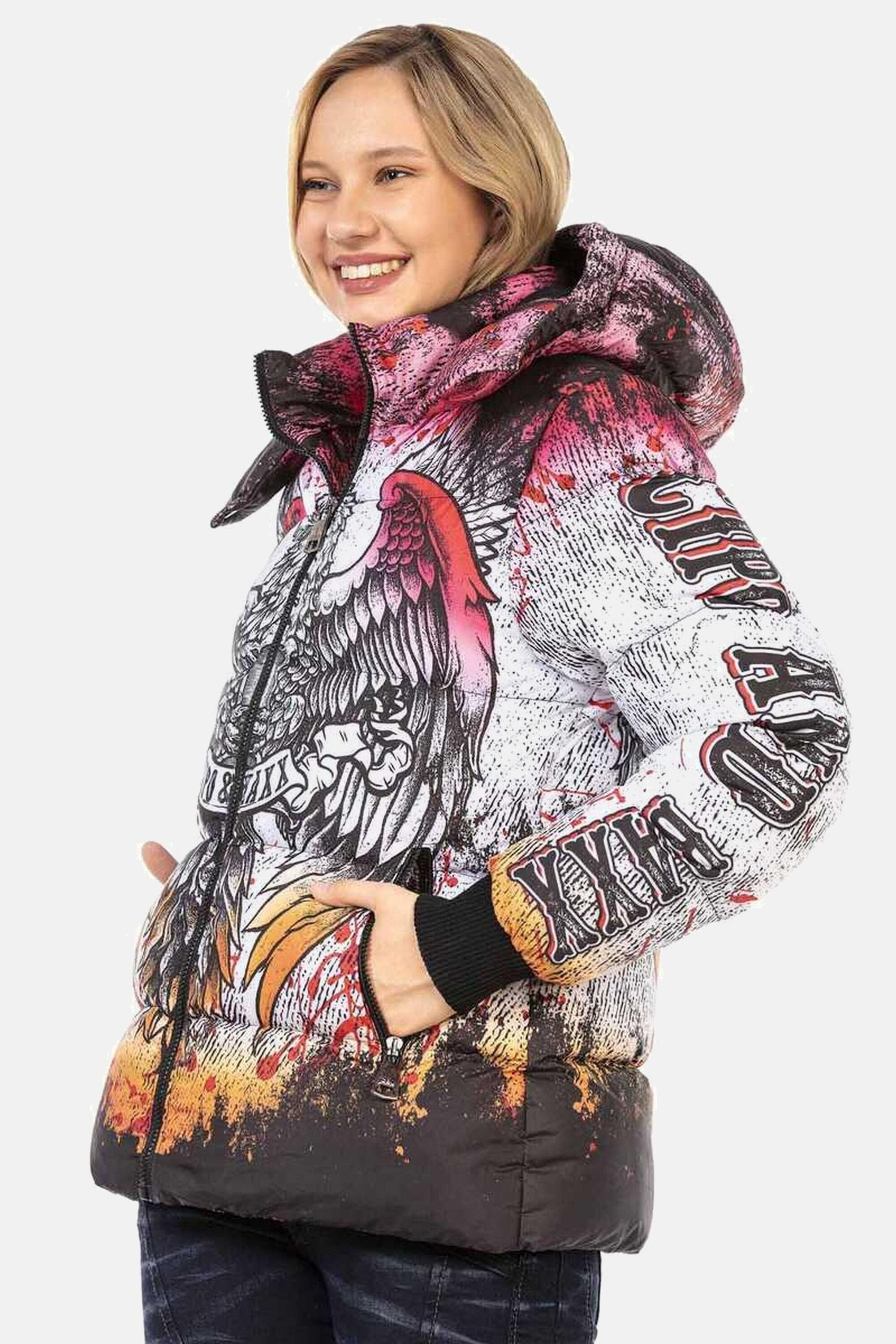 Cipo & Baxx Winterjacke »Jacken«, mit Kapuze, mit knalligem Allover-Print, WM130