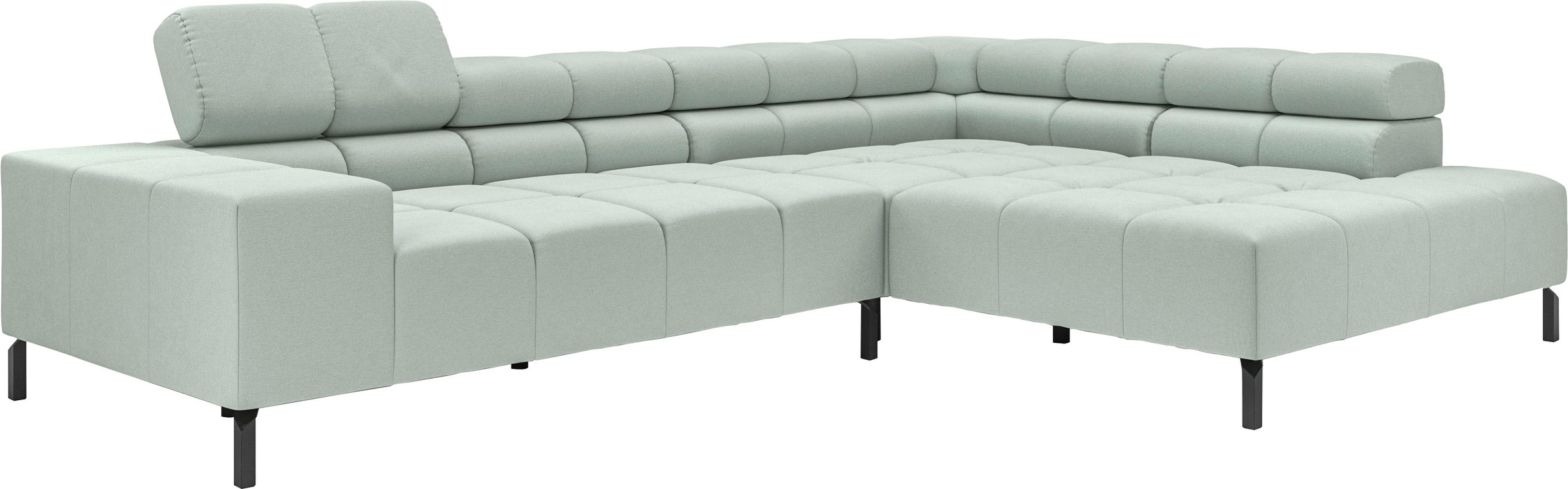 INOSIGN Ecksofa »Ancona New, wahlweise motorische Sitztiefenverstellung, auch Cord«, feine Steppung, mit Kopfteilverstellung, 3 Zierkissen, L-Form