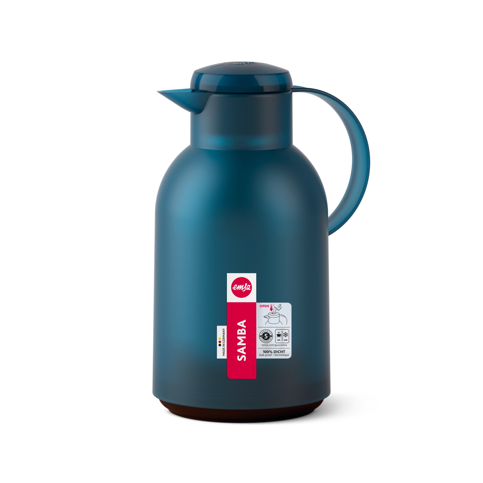 Emsa Isolierkanne »Samba«, 1,5 l, XXL-Modell, zeitloses Design, einfacher Knopfdruck, 24h kalt, 12h warm