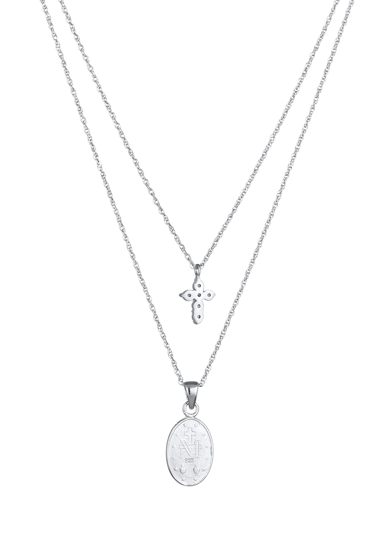 Elli Silberkette »Halskette Layer Marienbild Kreuz Zirkonia Weiß 925 Sterling Silber«