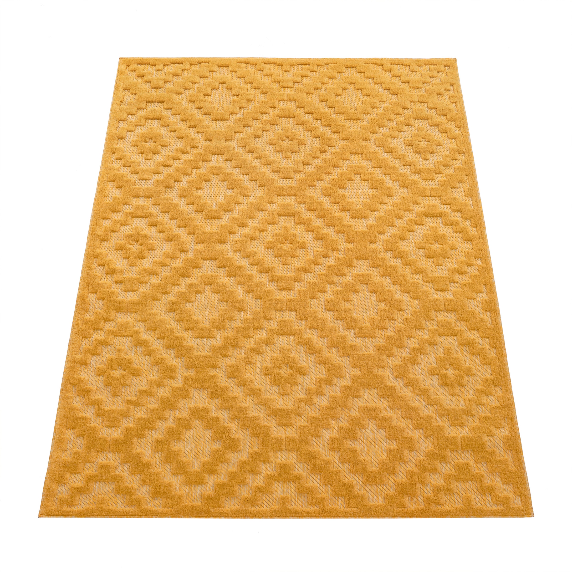 Outdoor Teppich Home geeignet Hoch-Tief rechteckig, Paco »Livorno Scandi, Rauten Effekt, 672«, Muster, Uni-Farben,