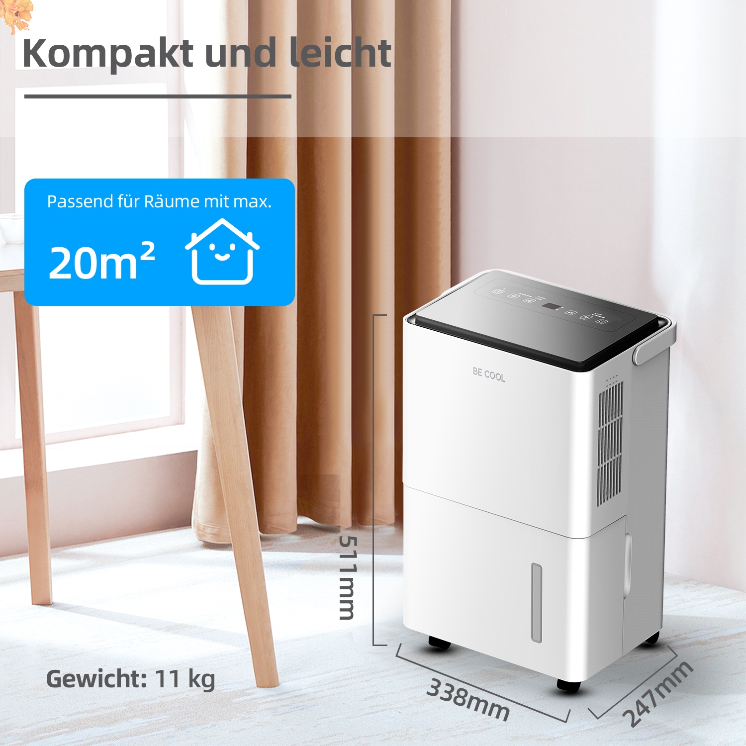 be cool Luftentfeuchter »BC20LEF2301«, für 50 m³ Räume, Entfeuchtung 20 l/Tag, Tank 4 l