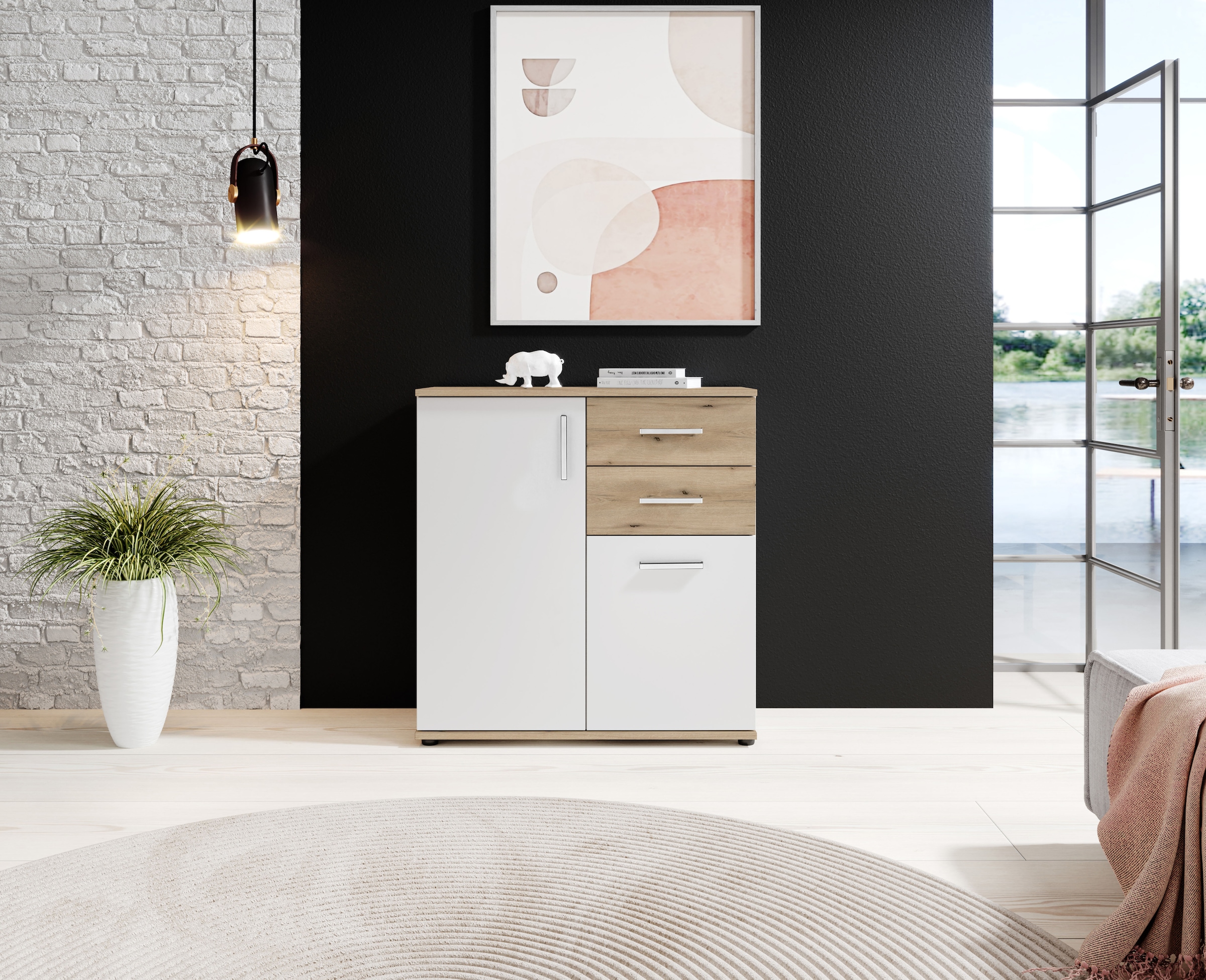 HBZ Kommode »BC-Drift-2, Universalschrank Stellmaß BxHxT 80x84x35 cm« 1 Stk. tlg. Kommode mit 2 Türen, 2 Schubkästen, 1 Einlegeboden