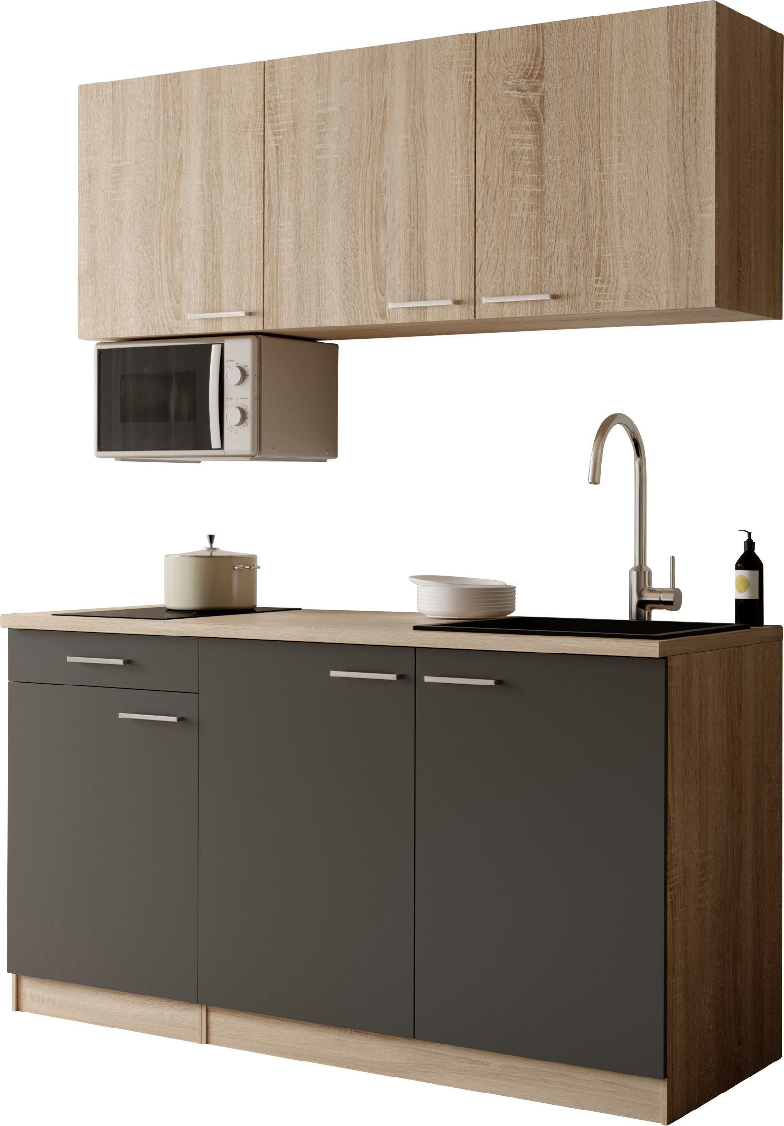 RESPEKTA Pantryküche »Ingrid, inkl. Mikrowelle« zerlegt, wahlweise mit Kühlschrank, Soft-Close-Funktion, Breite 150 cm