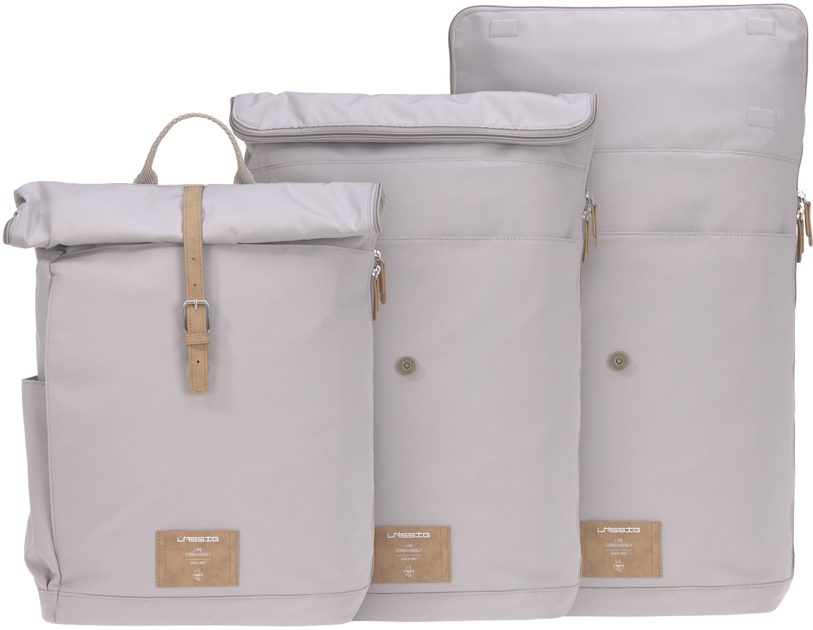 LÄSSIG Wickelrucksack »Green Label, Rolltop, Grey«, PETA-approved vegan; zum Teil aus recyceltem Material