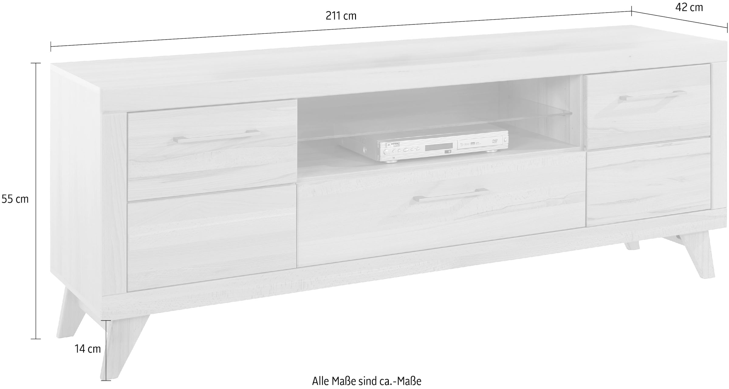VOGL Möbelfabrik Lowboard »1237«, Massivholzfront, Breite ca. 171 cm, mit Softclose Funktion