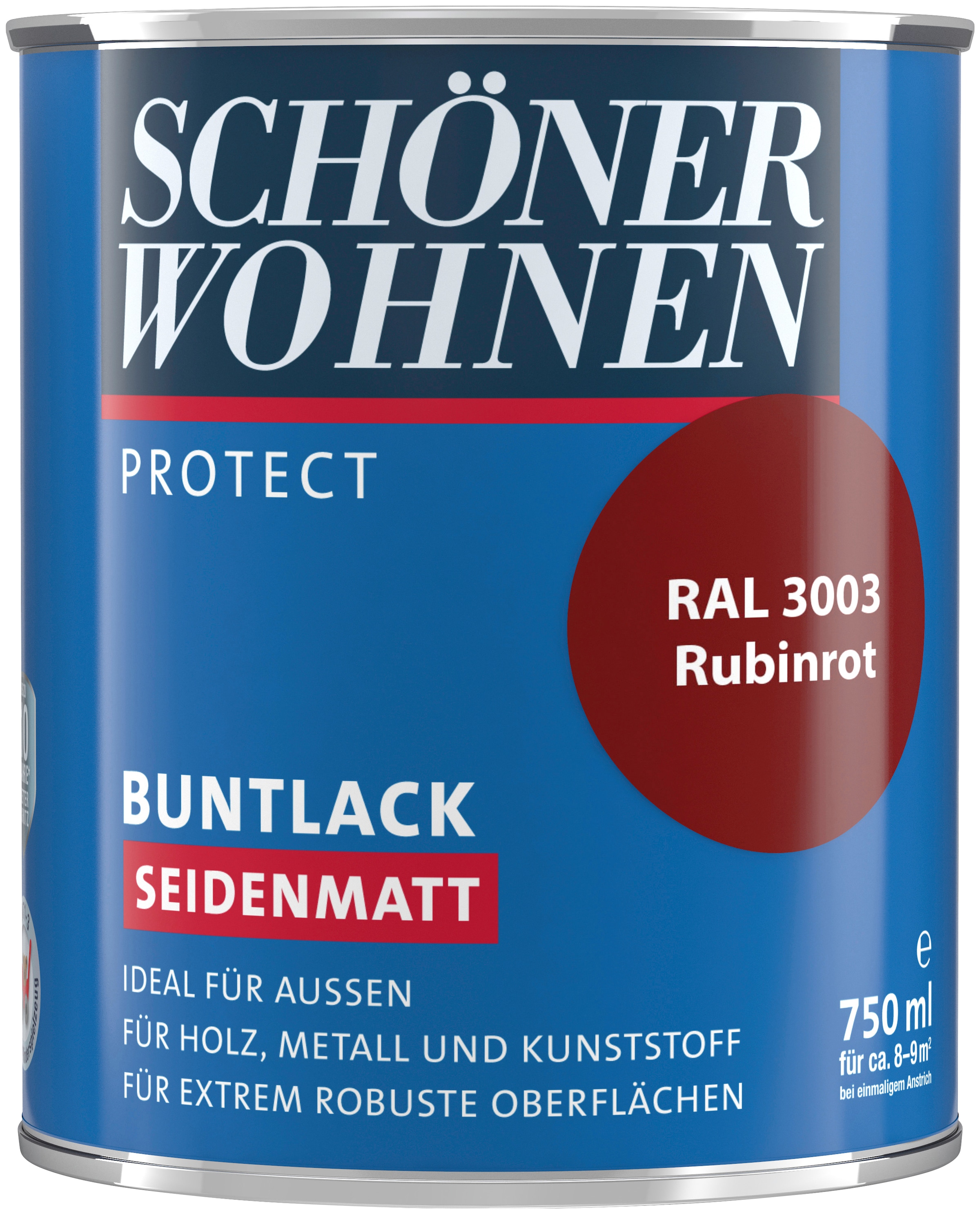 SCHÖNER WOHNEN FARBE Lack »Protect Buntlack«, 750 ml, rubinrot RAL 3003, seidenmatt, ideal für außen