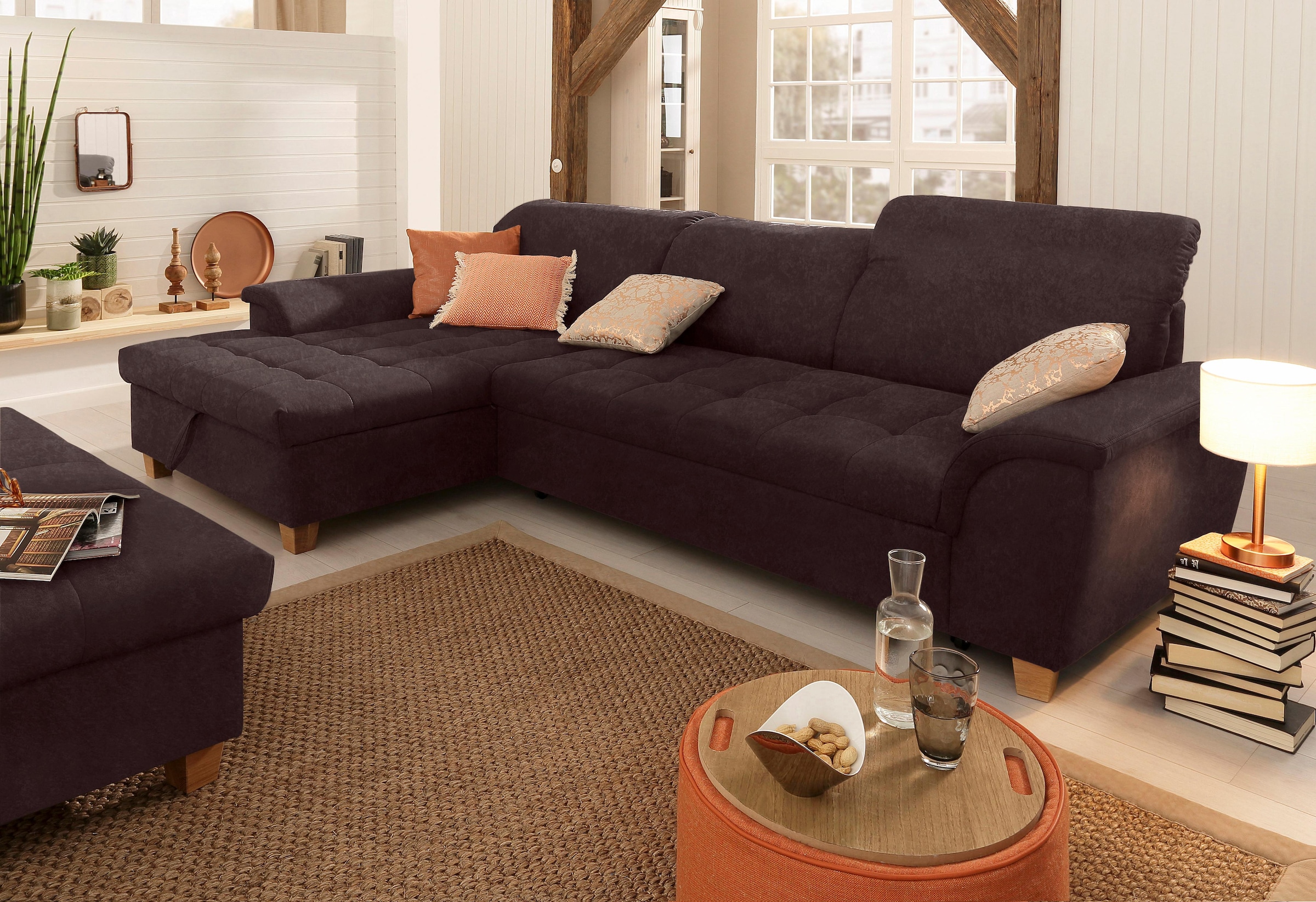Home affaire Ecksofa »Lyla L-Form«, mit Recamiere, wahlweise mit Rückenfunktion und zusätzlich mit Bett