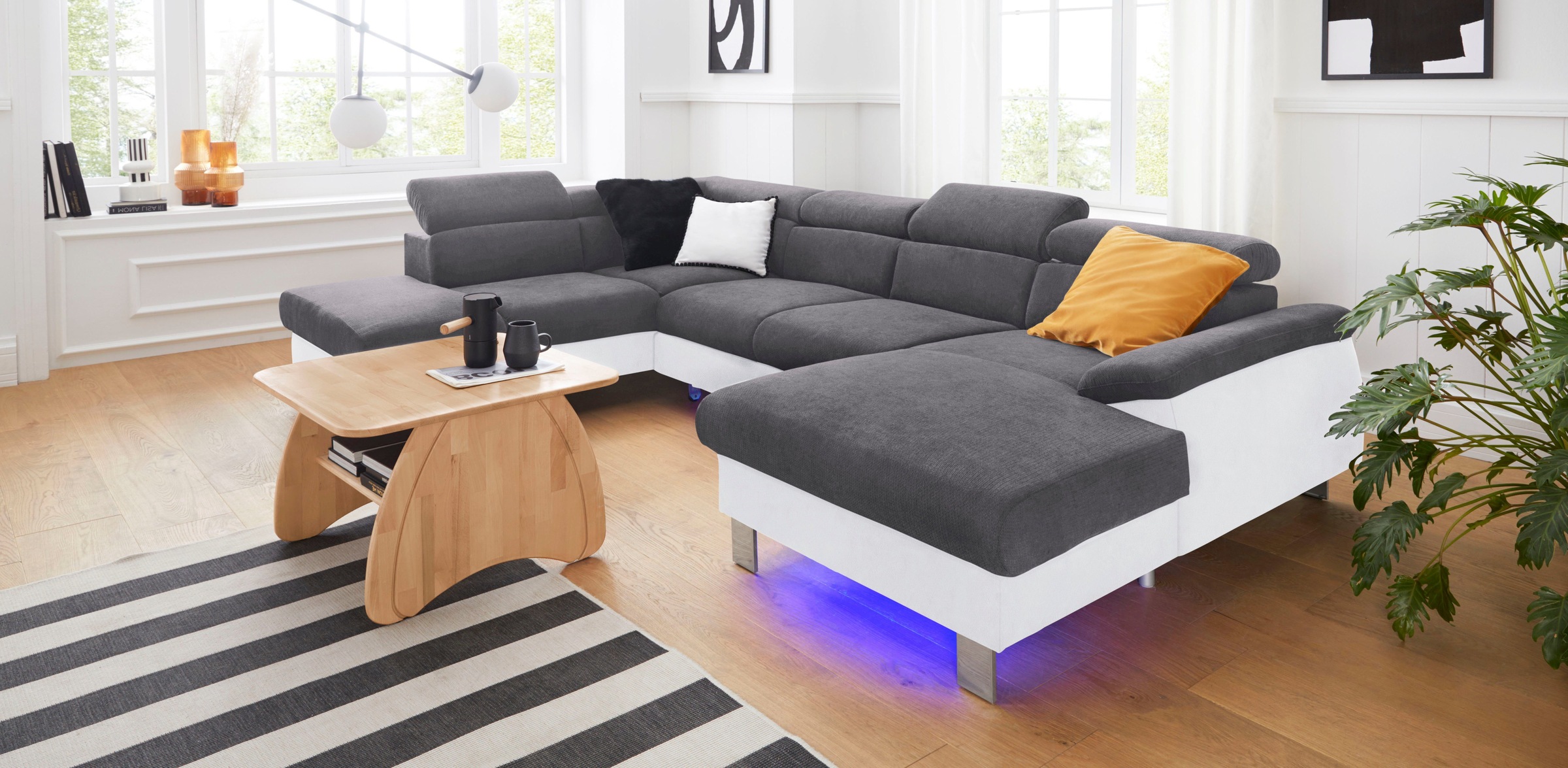 COTTA Polstergarnitur »Komaris U-Form«, (Set), Set bestehend aus: Wohnlandschaft mit Kopfteilverstellung & Hocker