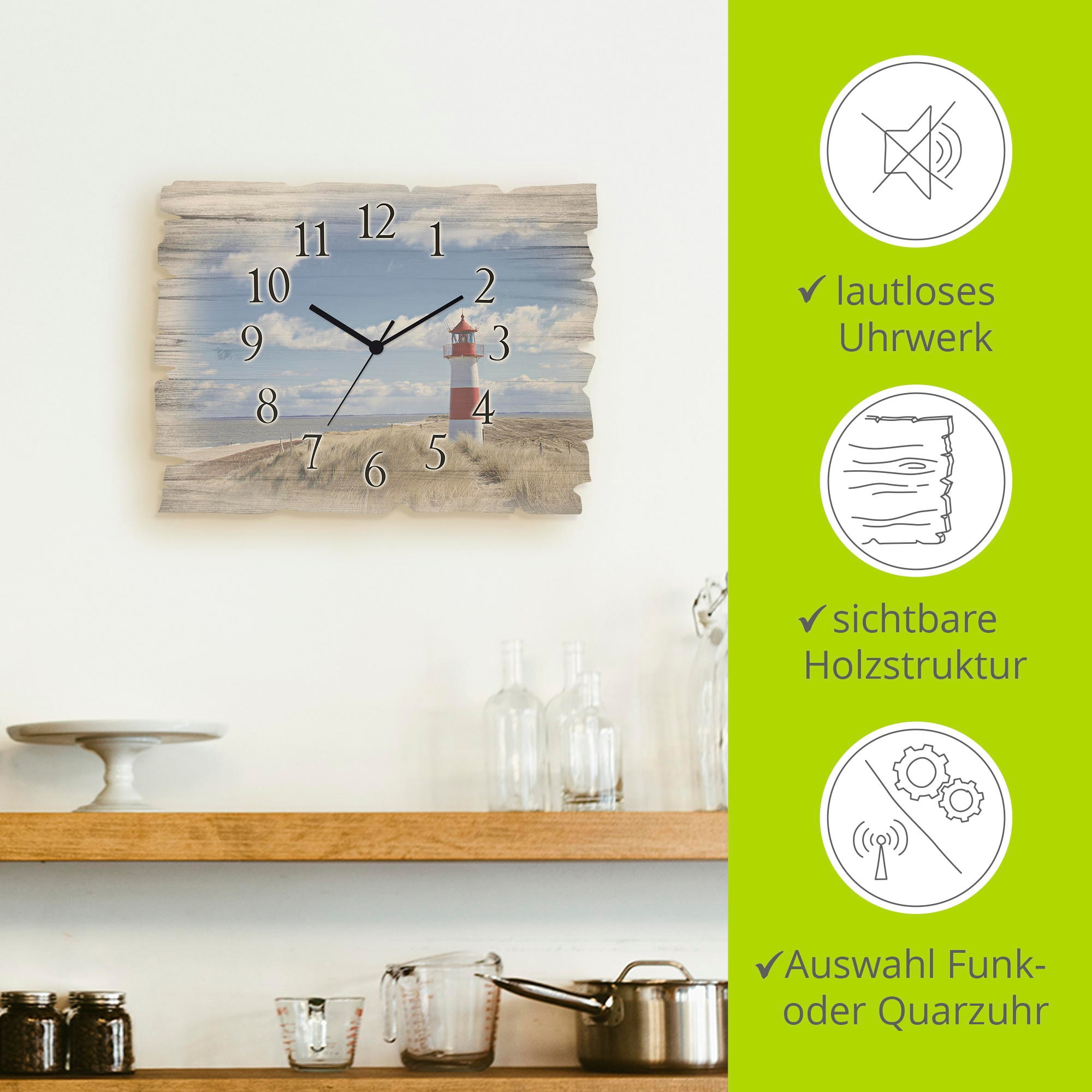 Artland Wanduhr »Leuchtturm Sylt« wahlweise mit Quarz- oder Funkuhrwerk, lautlos ohne Tickgeräusche