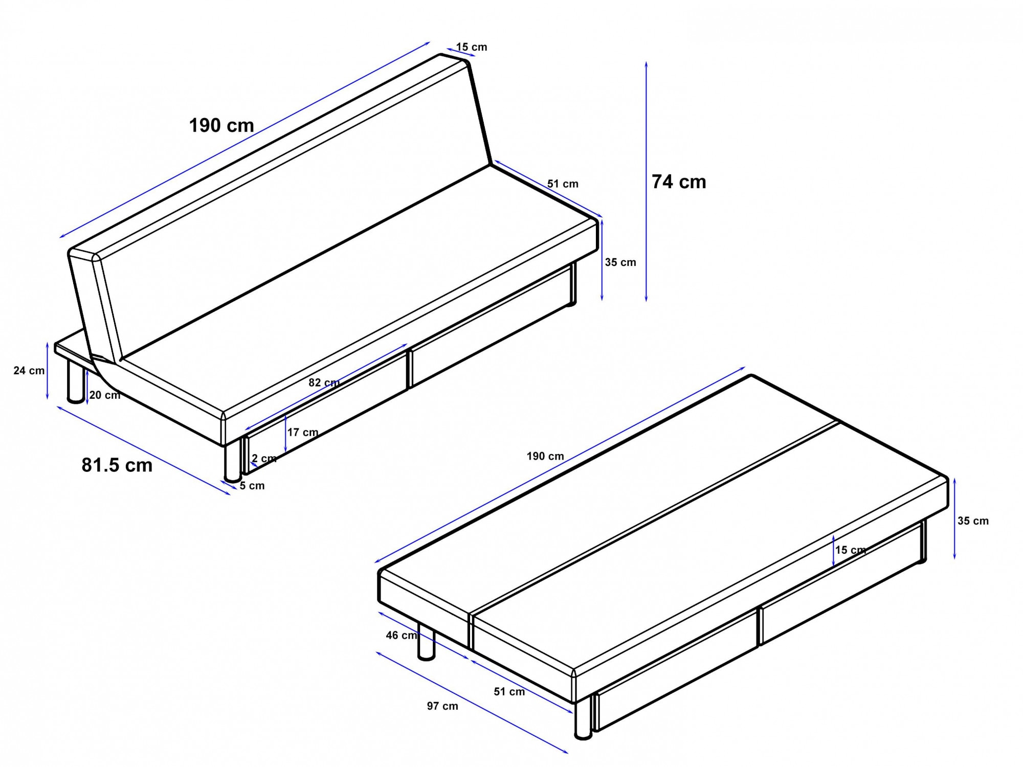 Dorel Home Schlafsofa »Erica«, Daybed mit aufklappbarer Liegefläche