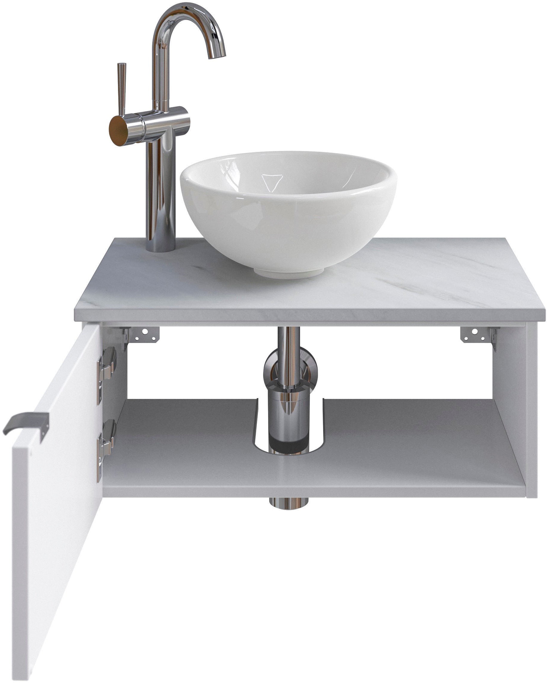 Saphir Waschtisch »Serie 6915 Waschschale mit Unterschrank für Gästebad, Gäste WC« Keramik-Aufsatzbecken, Waschtischplatte, Waschtischunterschrank, 3 Stk. tlg. 61 cm breit, 1 Tür, offenes Fach, kleine Bäder, ohne Armatur