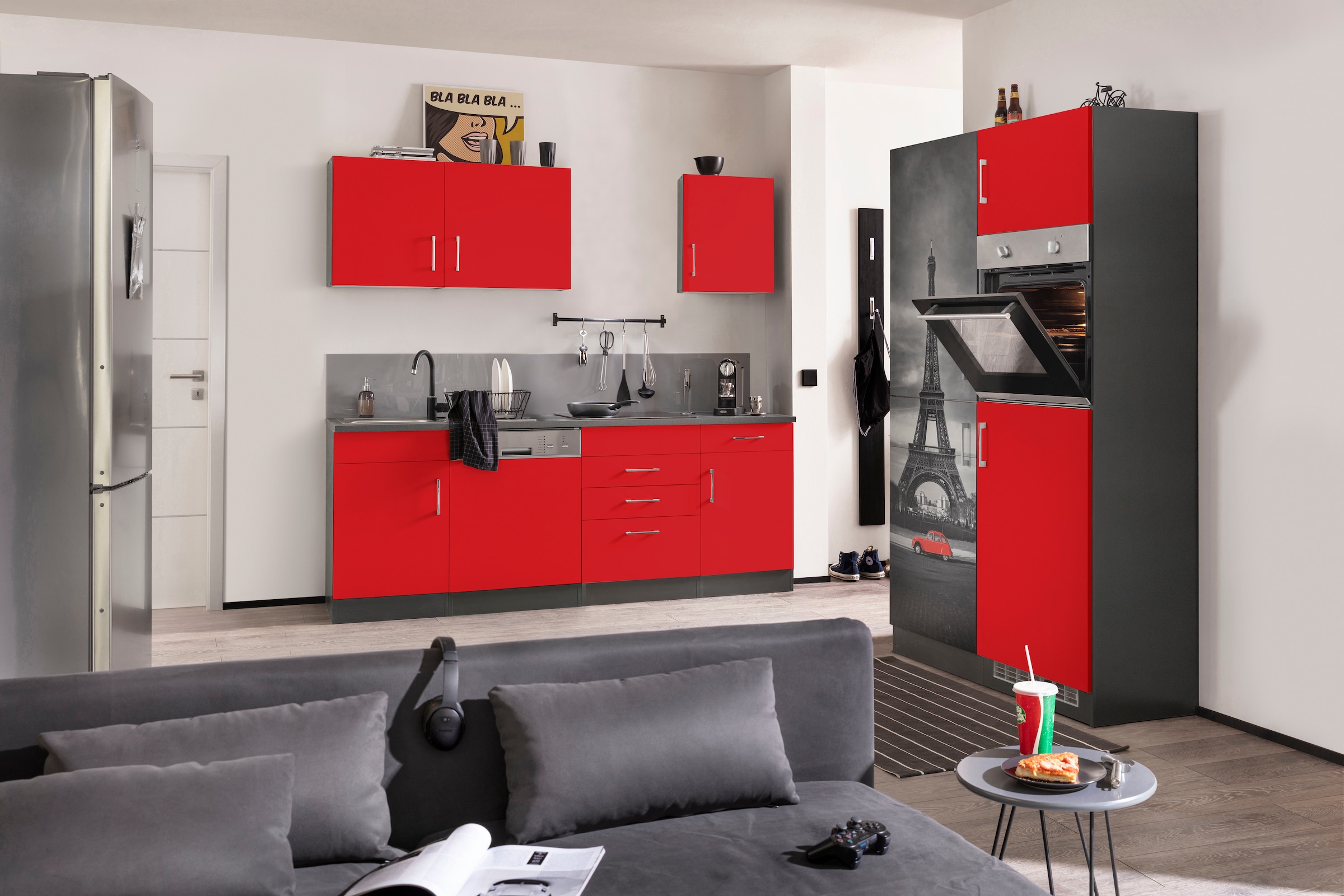 KOCHSTATION Küchenzeile »KS-Paris – Küchen mit einzigartigen Fotomotiven auf den Fronten« ohne E-Geräte, Breite 340 cm