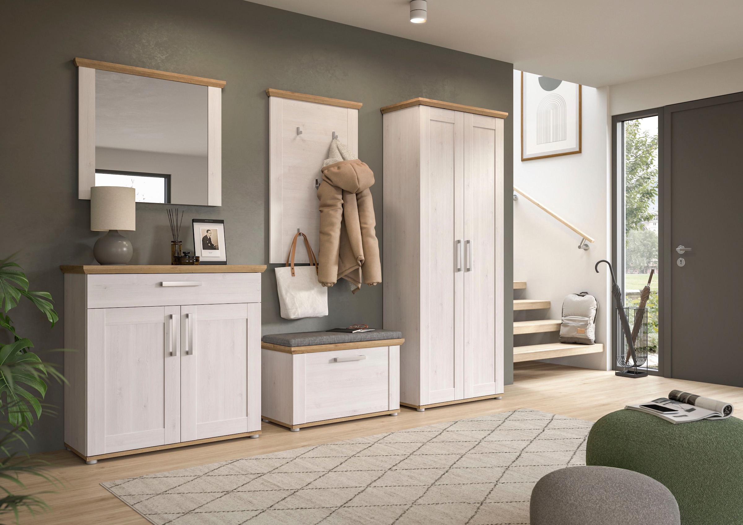 Home affaire Sitzbank »COSENZA, TOPSELLER!, Breite 80 cm, 1 Klappe, 2 Einlegeböden, 2-farbig«, in Landhausoptik, Bank, Schuhbank, Garderobenbank, Dielenbank