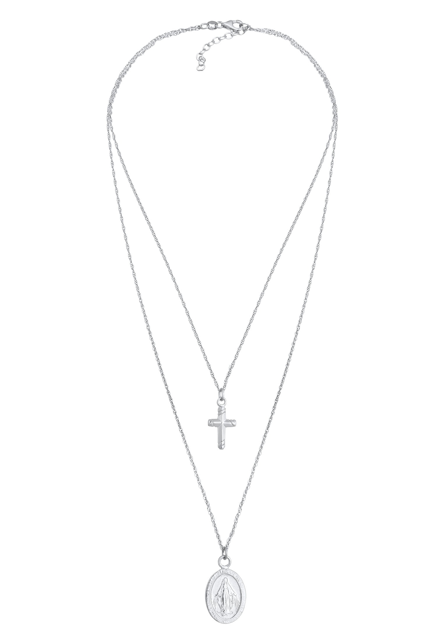 Elli Silberkette »Halskette Layer Kreuz Marienbild 925 Sterling Silber«