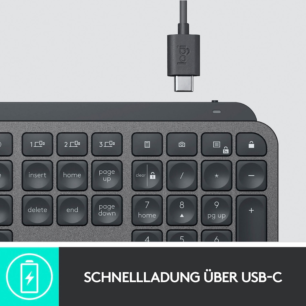 Logitech Tastatur »MX Keys Plus Advanced - GRAPHITE«, (Handgelenkauflage), Nummernblock