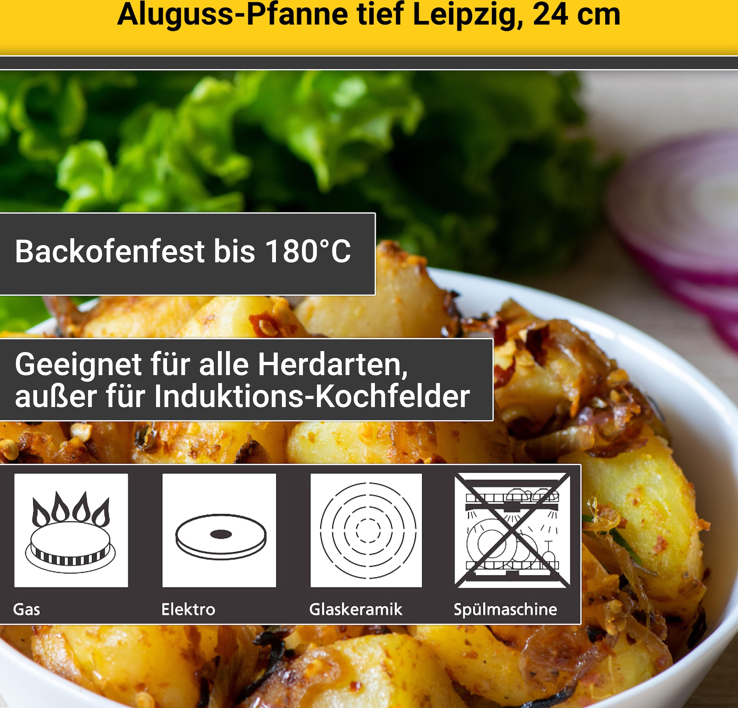 Krüger Bratpfanne »Aluguss Pfanne tief LEIPZIG« Aluminiumguss 1 Stk. tlg. hochwertige Antihaft-Versiegelung, tiefe Ausführung