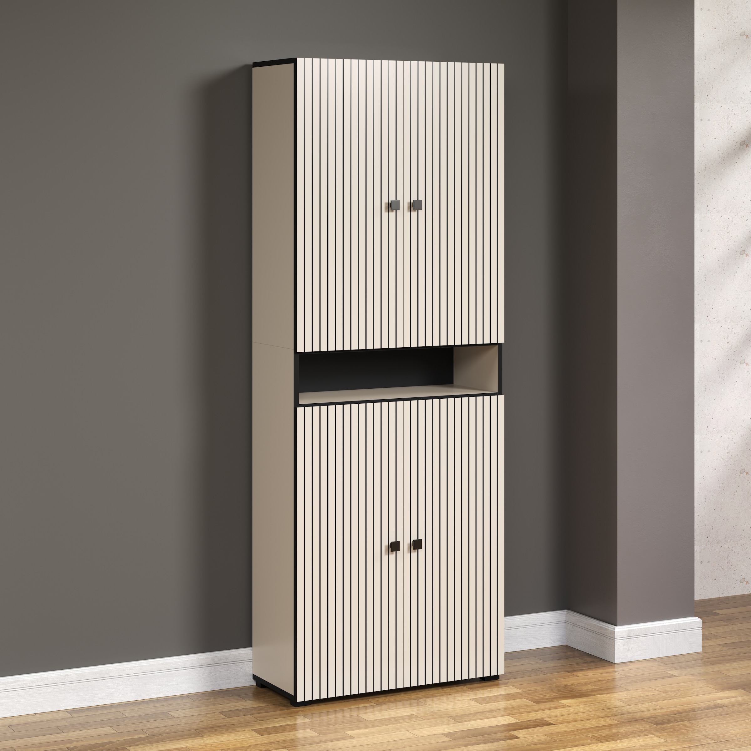 welltime Hochschrank »Amrum«, (1 St.), Breite 40cm, geräumiger Hochschrank Eiche Rillenoptik Badschrank