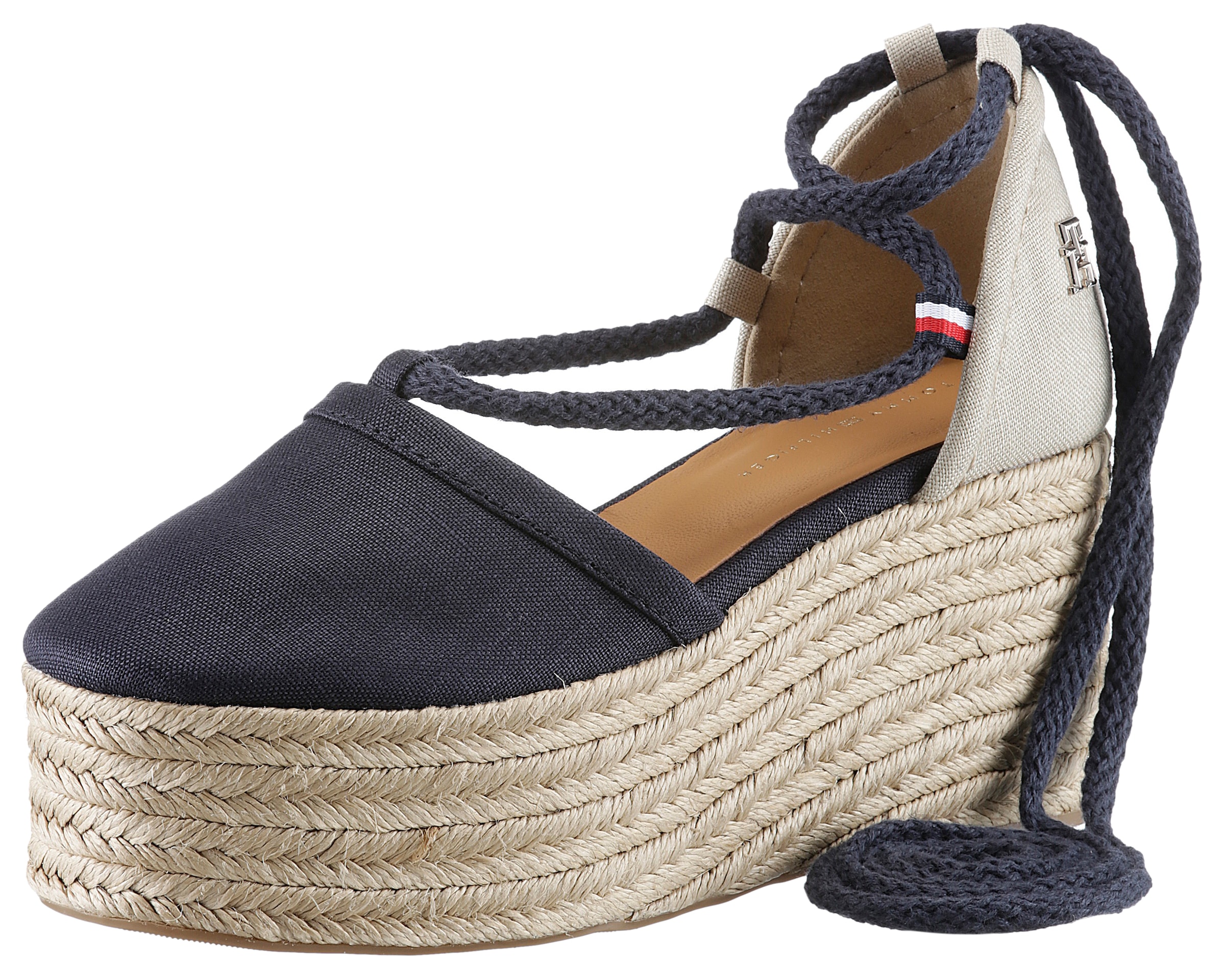 Tommy Hilfiger Espadrille »CLOSED TOE LINEN FLATFORM«, Sommerschuh, Keilabsatz, mit schöner Fesselschnürung