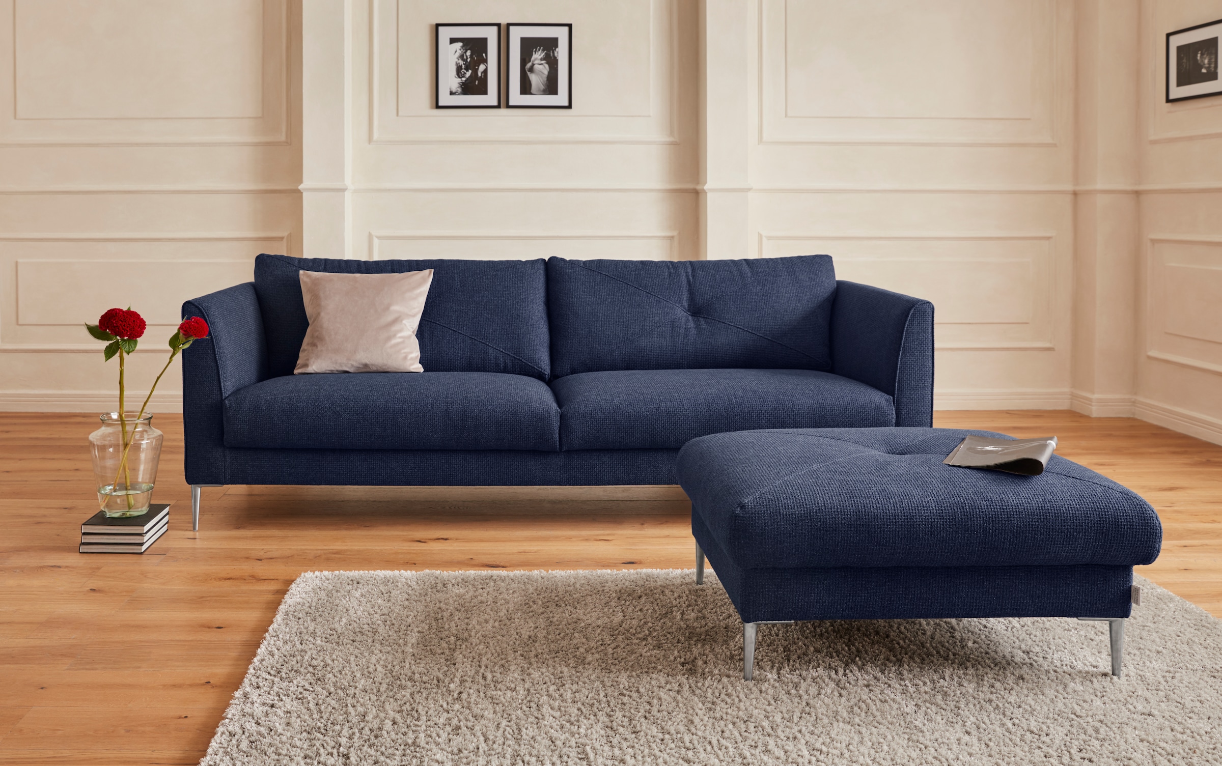 Guido Maria Kretschmer Home&Living Hocker »Chilltime, elegant und bequem durch Komfortsitzhöhe 46cm, hoher Fuß«, mit eleganter Kreuznaht auf der Sitzfläche