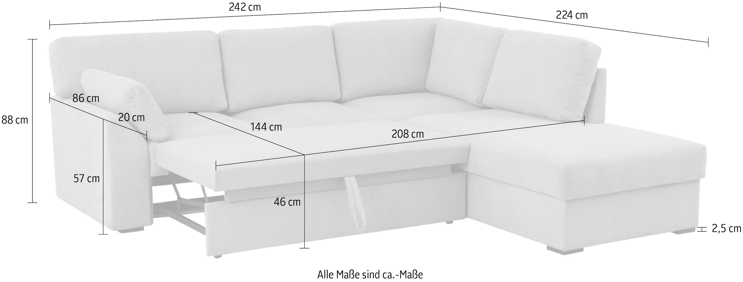 Home affaire Ecksofa »Citry«, (304 St.), Breite 242 cm, Chenille, Bettfunktion, Bettkasten, L-Form