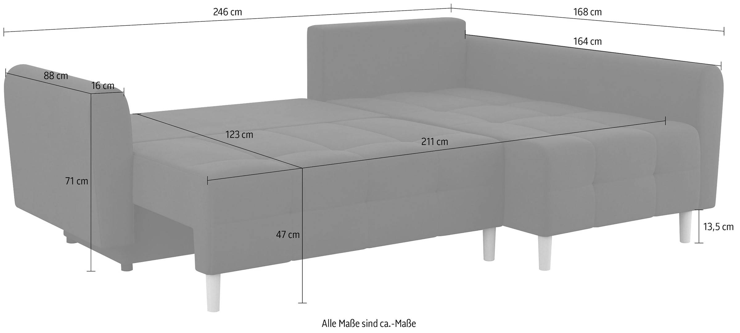 Home affaire Ecksofa »Nordic L-Form«, mit Bettfunktion und Bettkasten, Steppung, Federkern, 2 Zierkissen