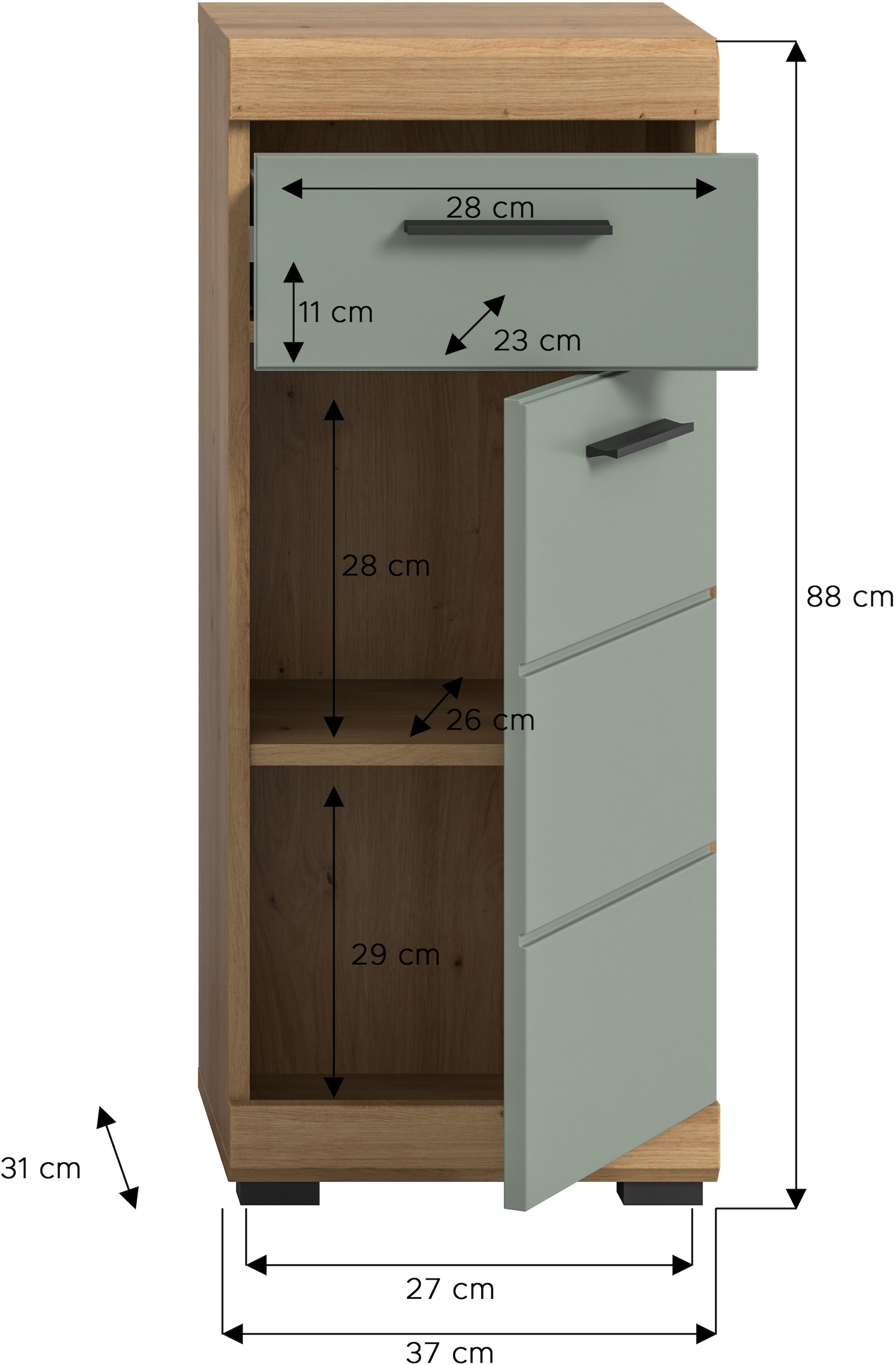 INOSIGN Unterschrank »SIENA, Breite 37cm, 1 Tür, 1 Schubkasten, 2 Fächer, MDF-Front«, (1 St., TOPSELLER!), in verschiedenen Farben erhältlich, Badmöbel, Badschrank, Kommode, Bad