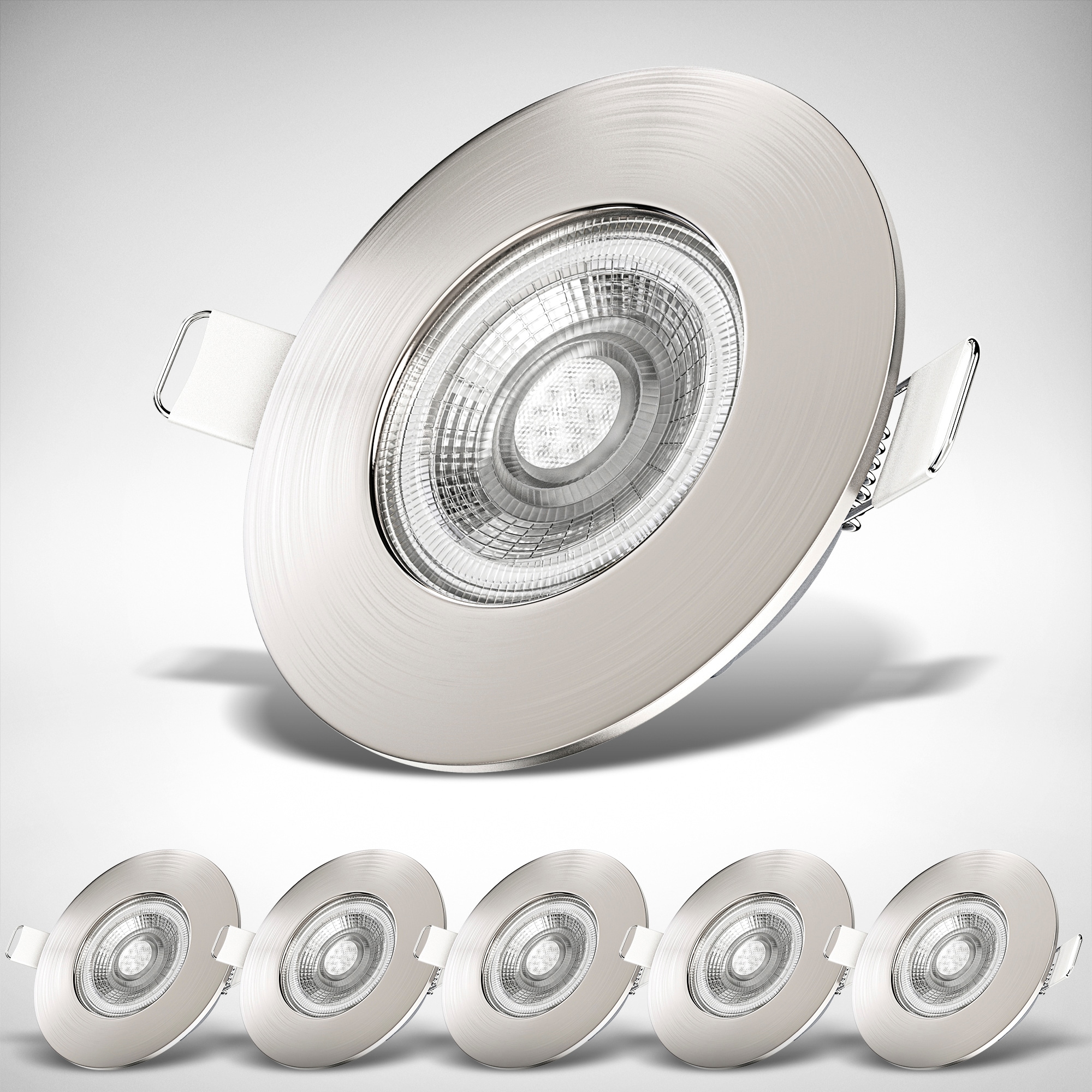 B.K.Licht LED Einbauleuchte »BK_EL1278 6er Set Bad Einbaustrahler, IP44 geschützt, flache Spots« LED-Modul 6 Stk. Warmweiß 3.000K, 480Lm, 4,9W, Kunststoff, 9 x 2,5 cm, Nickel