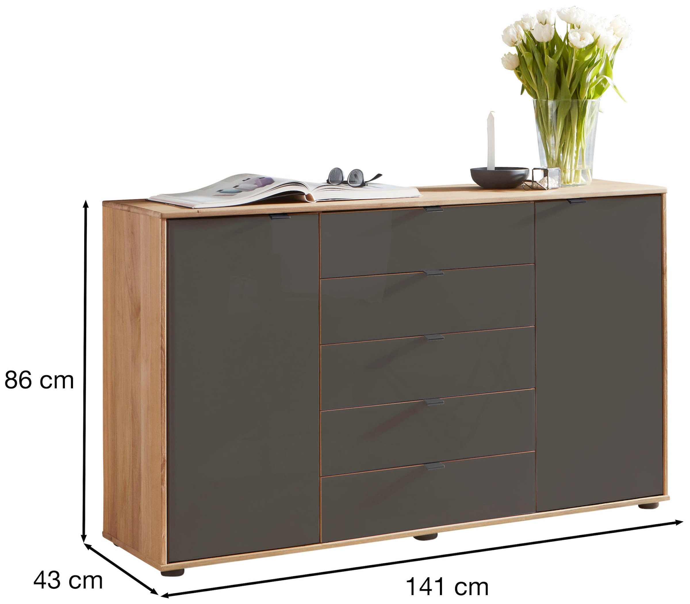 WIEMANN Kombikommode »Cardiff Sideboard, Wäscheschrank, teilmassiv Erle, mit Schubladen« Kommode 141x86x43 cm, braun, mit Dämpfung, MADE IN GERMANY,  verschiedenen Ausführungen, inklusive Einlegeboden