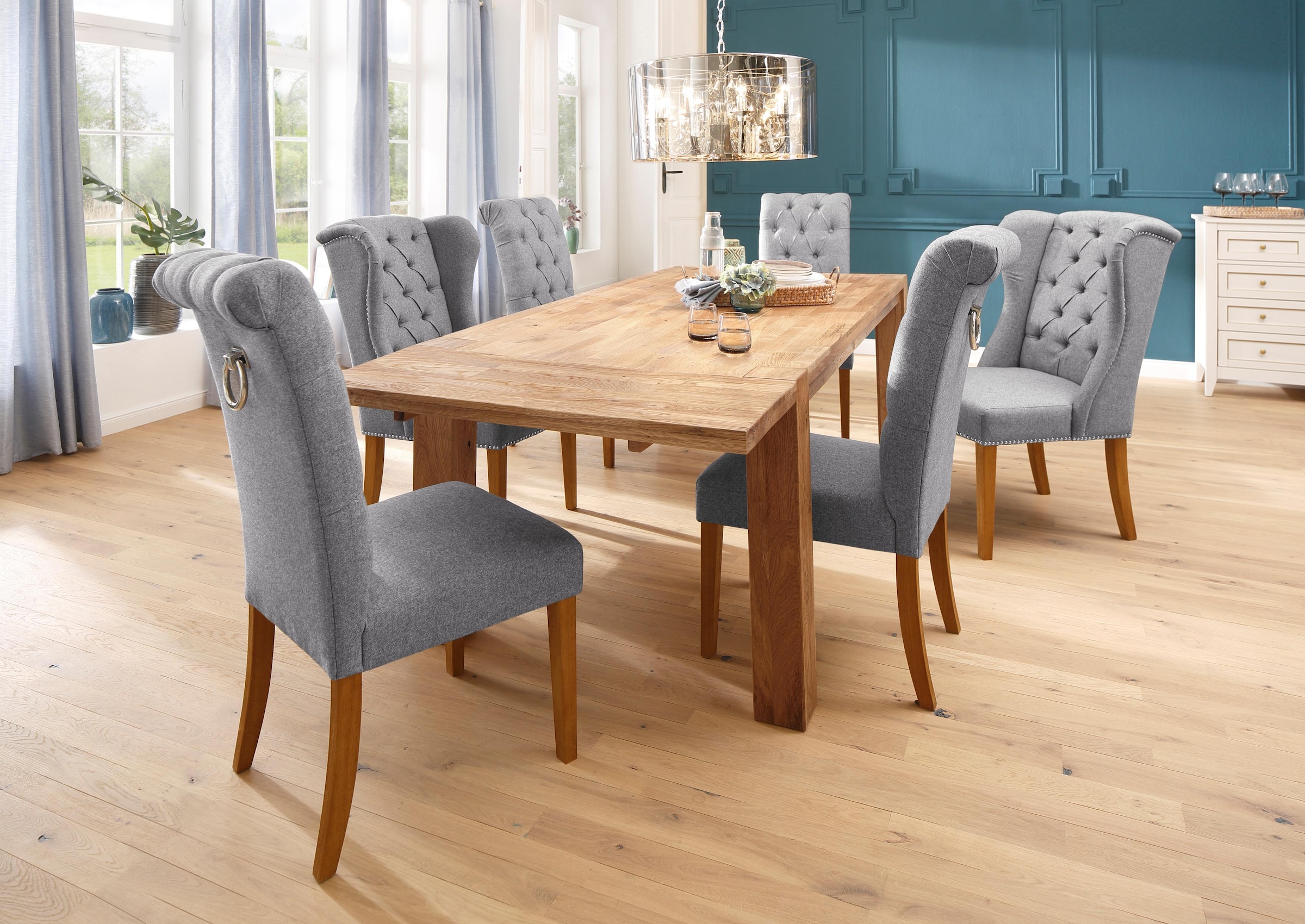 Home affaire Esszimmerstuhl »Liao«, (Set), Webstoff-Struktur (100% Polyester), 2er-Set, mit edler Knopfheftung in der Rückenlehne