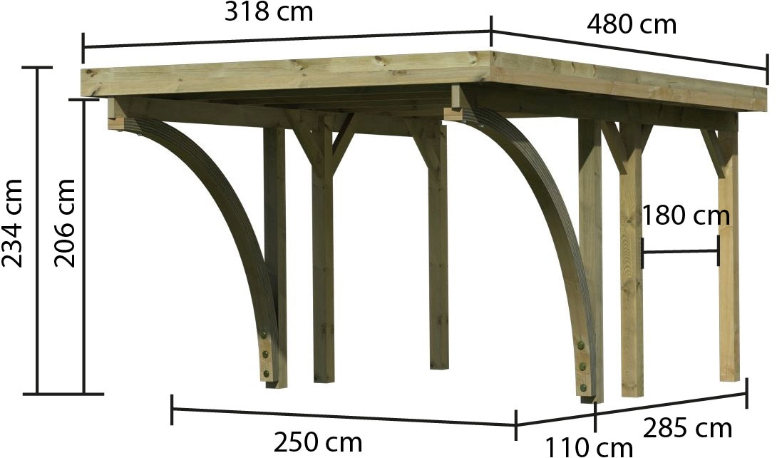 Karibu Einzelcarport »»Classic 1 SET« PVC-Dach Variante C, mit zwei Einfahrtsbogen« Massivholz 250 cm KDI aus Masivholz