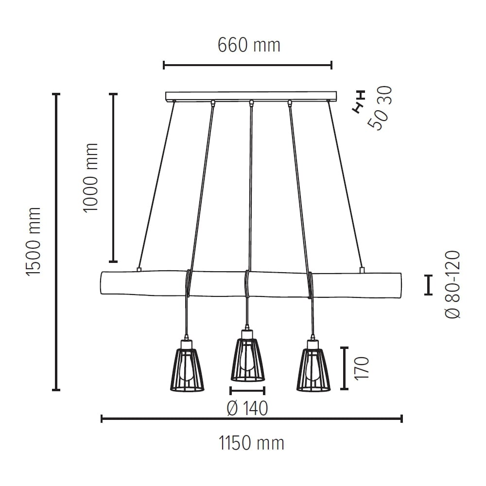 SPOT Light Pendelleuchte »TRABO«, 3 Kürzbar Massivholzbalken Ø XXL mit Jahren kaufen Naturprodukt, mit 3 cm, | flammig-flammig, Garantie online 8-12 Hängeleuchte