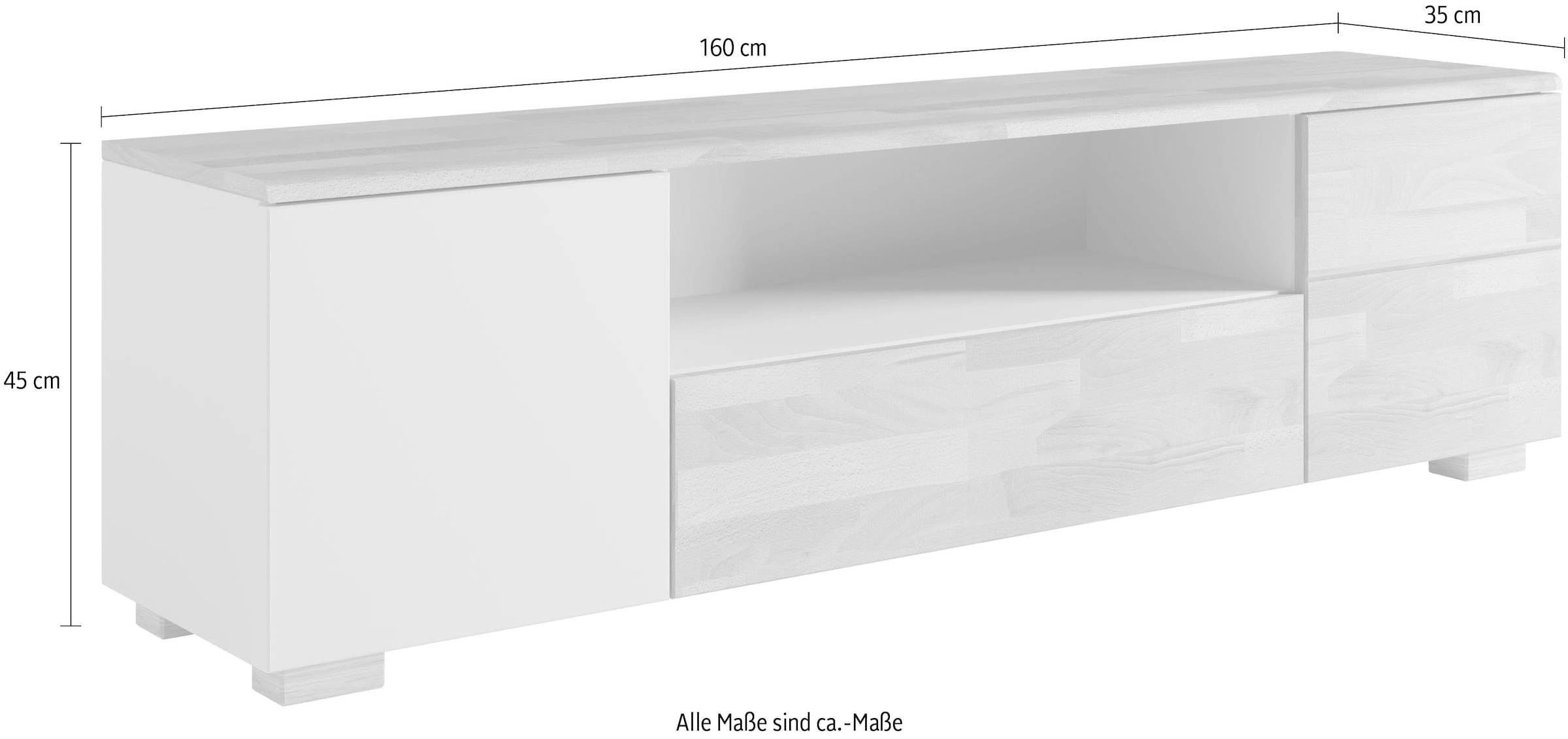Home affaire Lowboard »Citra teilmassiv«, Breite 160cm,moderne grifflose Optik mit push to open Funktion