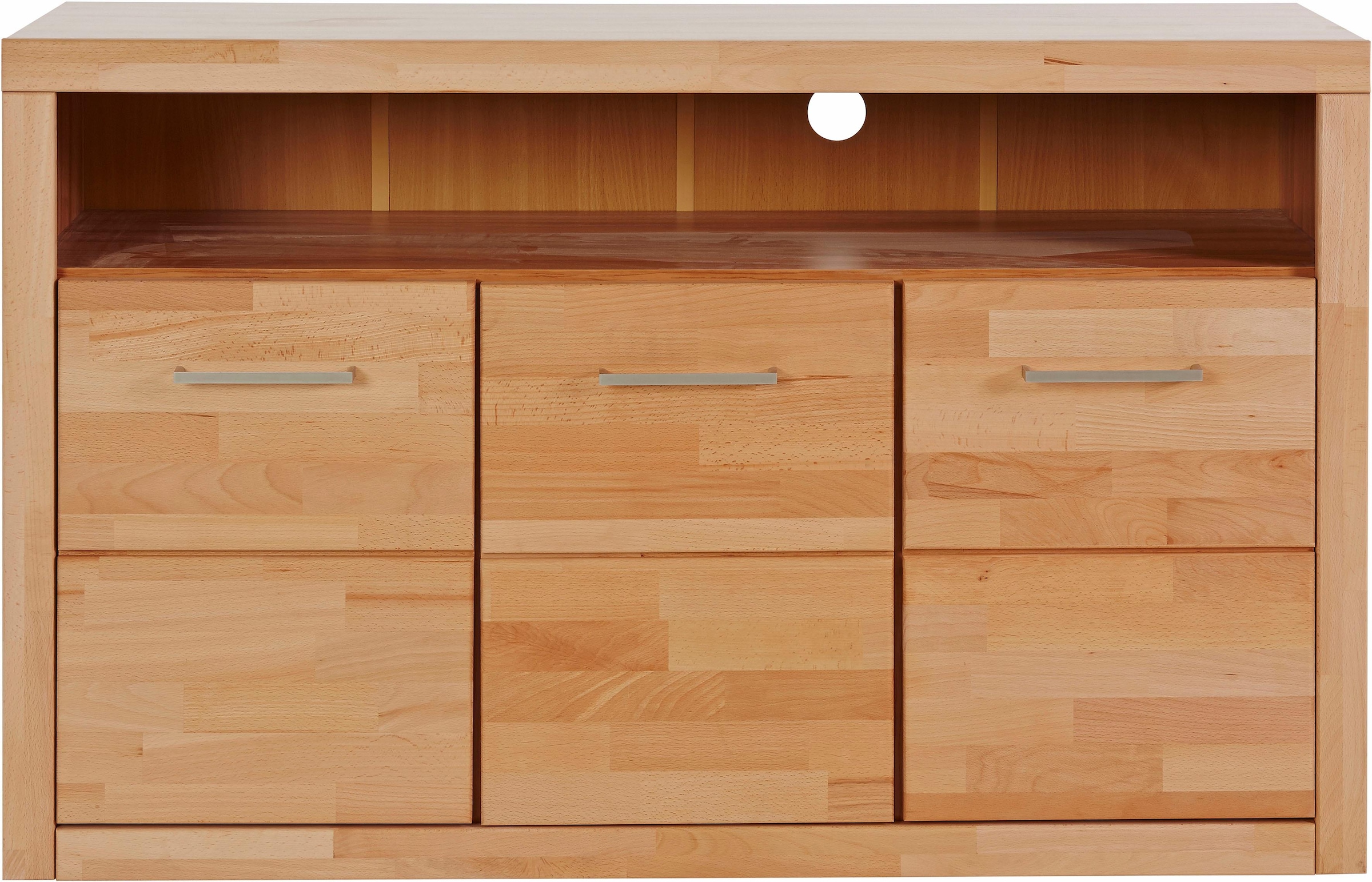 Home affaire Sideboard »Ribe,130cm breit, Fronten Massivholz,7 Fächer«, Holz massiv, Holzwerkstoff, Metall Griffe,3 Türen