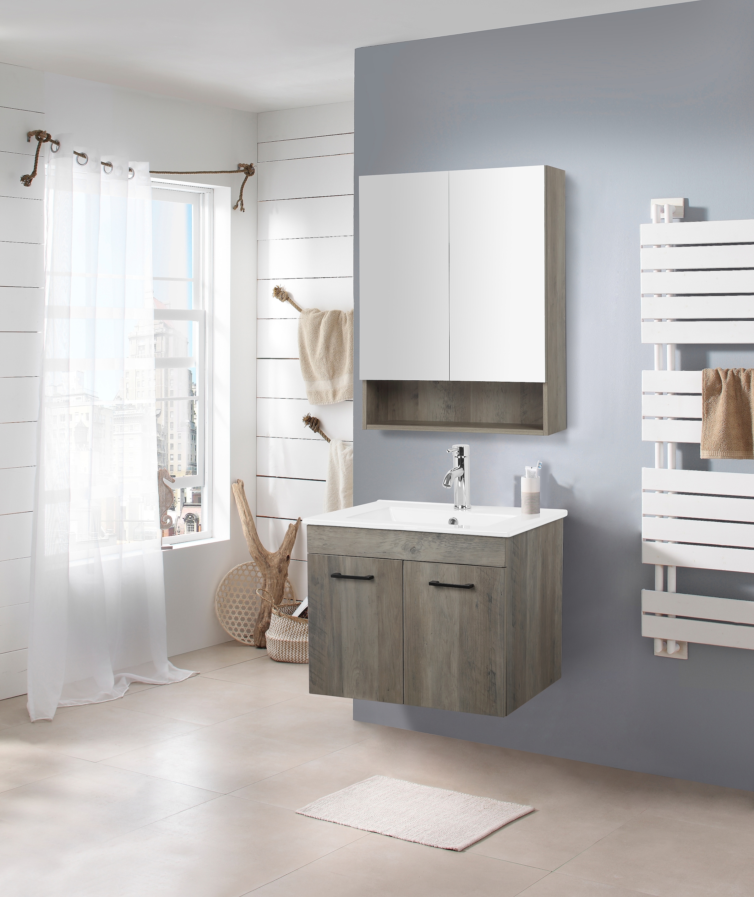 welltime Waschtisch »Florenz, Breite 60cm, 2 Tür, 2 Fächer, MDF-Front«, Waschplatz mit 2 Türen,in verschiedenen Farben erhältlich, Badmöbel