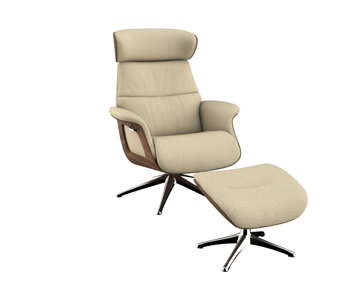 FLEXLUX Relaxsessel »Clement Relaxstuhl, Polstersessel, Liegesessel, TV-Sessel,«, Rücken- & Kopfteilverstellung, Drehbar, Armlehne Walnuss, Fuß Alu