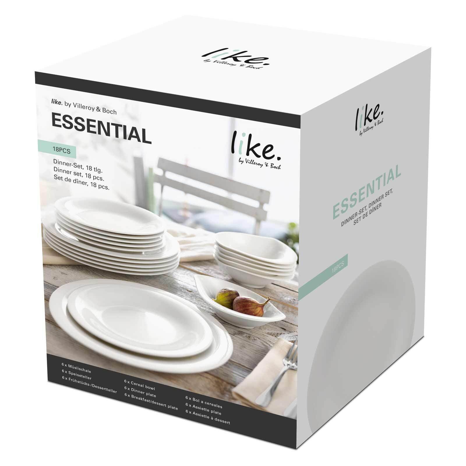 like. by Villeroy & Boch Geschirr-Set »Dinner-Set Essential 18er Set weiß« Spülmaschinenfest, Mikrowellensicher