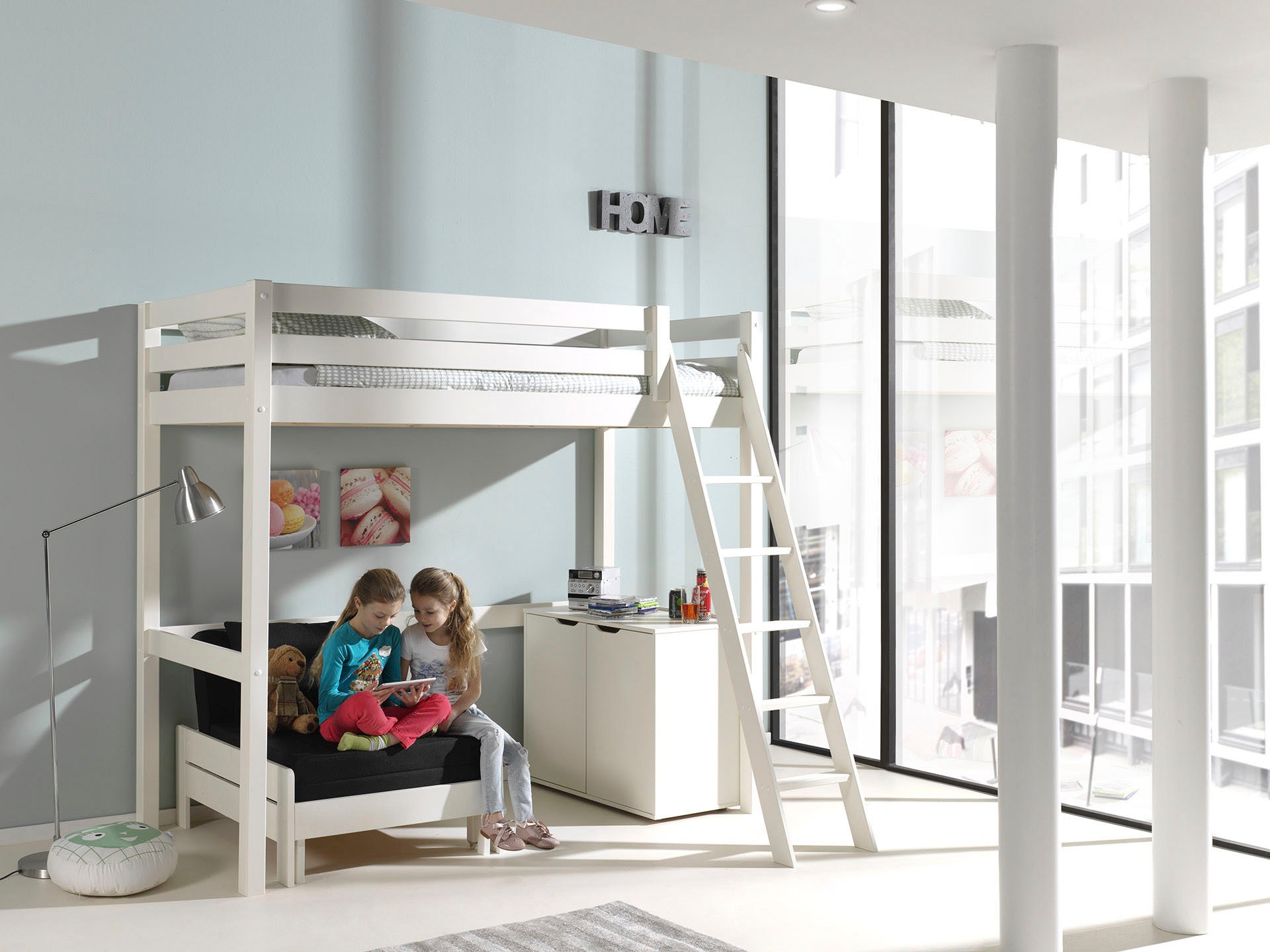 Vipack Hochbett, (Made in Europe), Hochbett mit 90 x 200 cm Liegefläche, ausziehbarer Schlafsessel