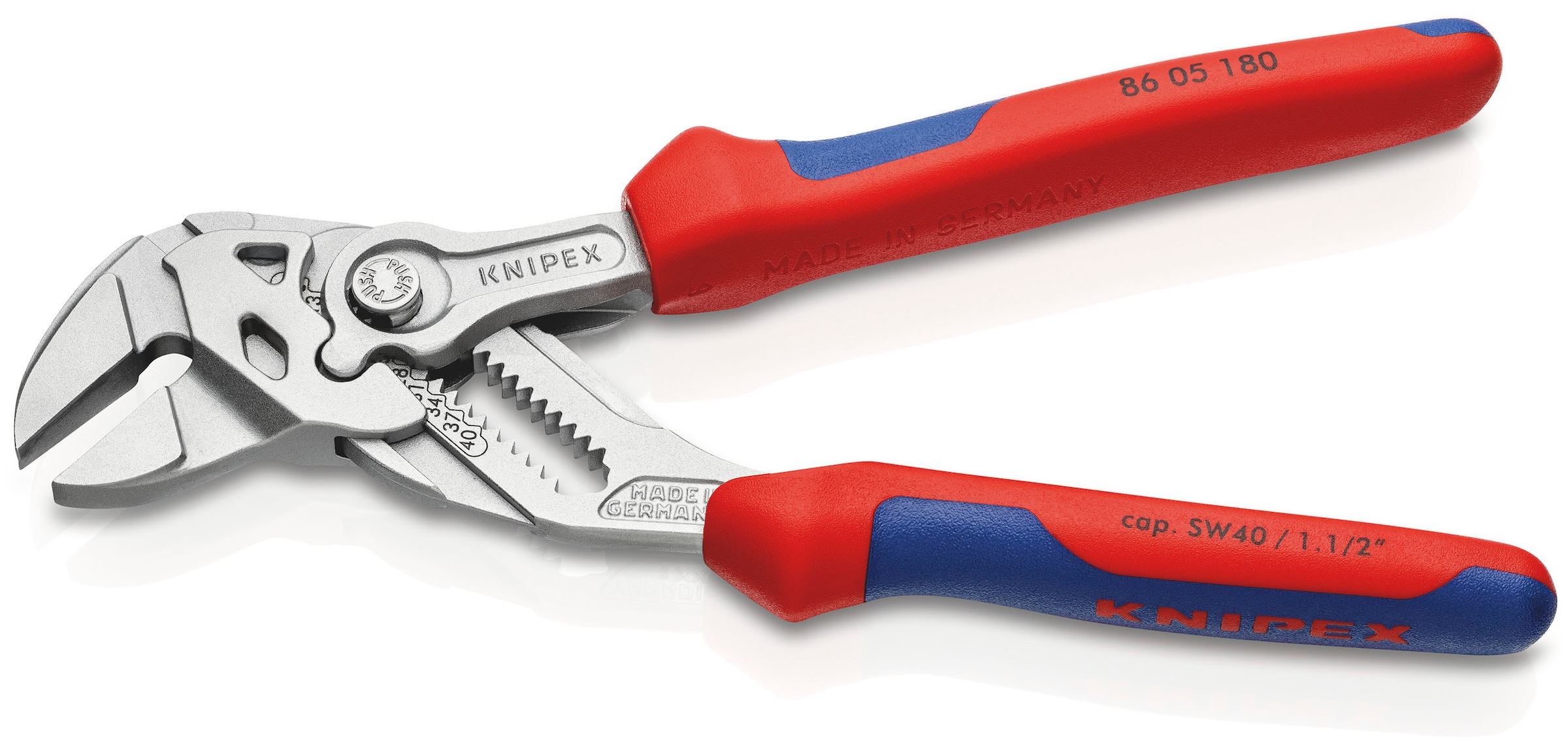 Knipex Zangenschlüssel »86 05 180 Zange und Schraubenschlüssel in einem Werkzeug«, (1 tlg.), verchromt, mit Mehrkomponenten-Hüllen 180 mm