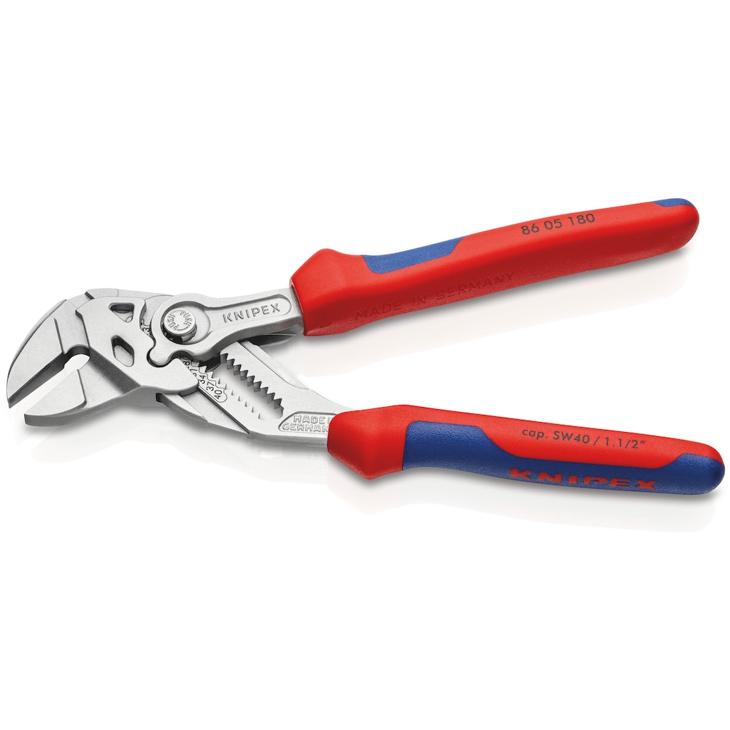 Knipex Zangenschlüssel »86 05 180 Zange und Schraubenschlüssel in einem Werkzeug«, (1 tlg.), verchromt, mit Mehrkomponenten-Hüllen 180 mm