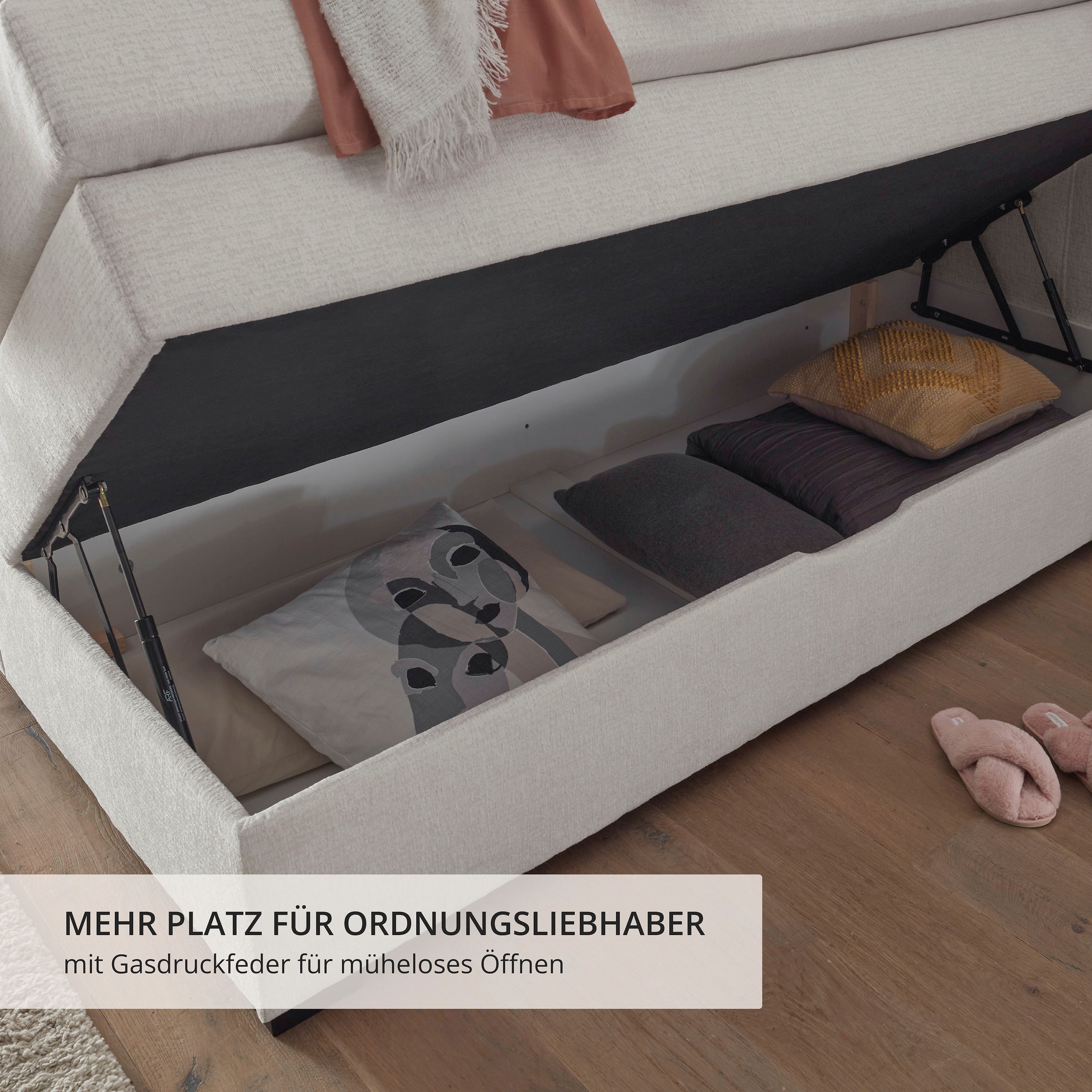 ED EXCITING DESIGN Boxspringbett »FANES, Doppelbett mit Bettkasten und Taschenfederkernmatratze H3« 5 Stk. tlg. mit 7cm Visco-Topper, hochwertiger Chenille-Bezug, 180x200cm