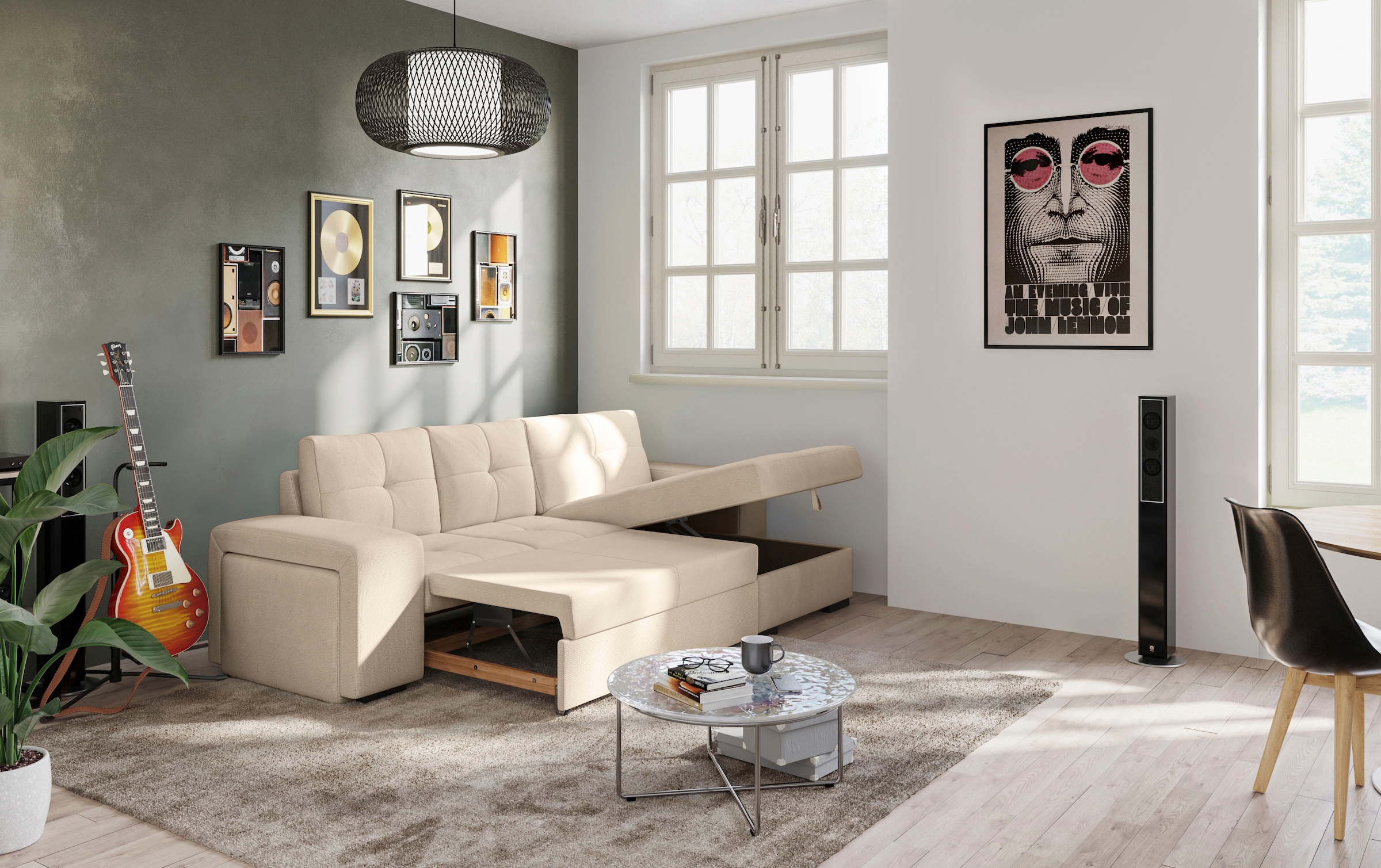 COTTA Ecksofa »Mattina L-Form«, mit Hocker, wahlweise mit Bettfunktion & Bettkasten